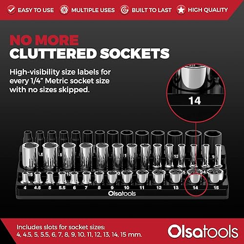 Miniatura 98 de Olsa Tools Organizador magnético de enchufes (unidad de 1/2 pulgada, 3 filas) - Organizador magnético de herramientas y soporte de enchufes