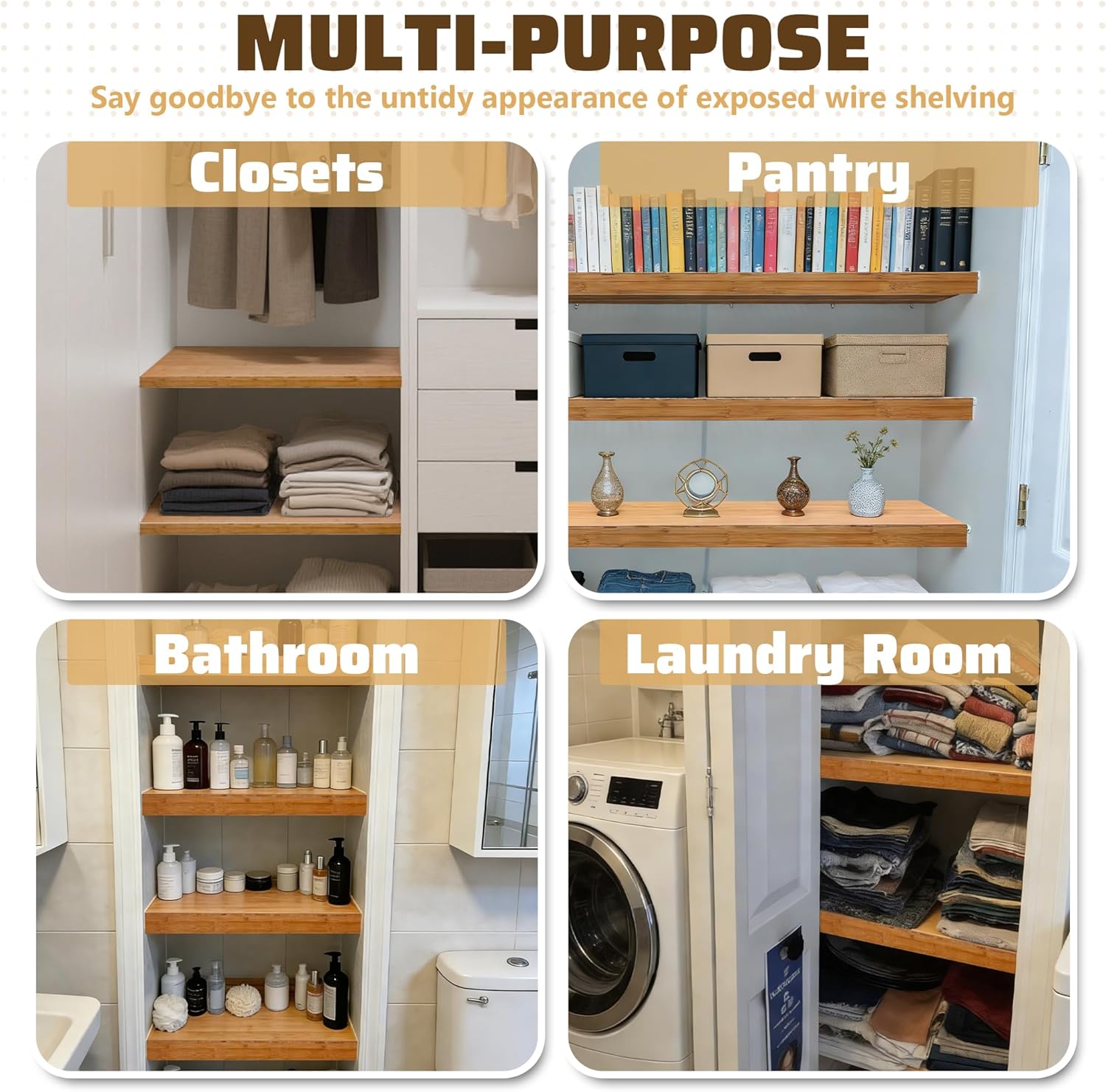Wire Shelf Covers, Bamboo Wire Rack Covers for Home Kitchen, Office Organization Pantry and Closet (5pcs, 36" W x 12" D)