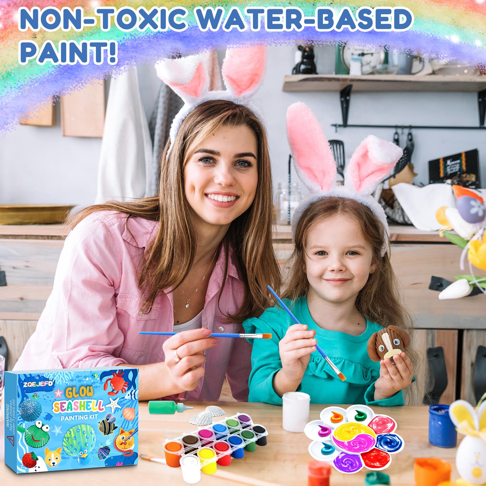 Kit Créatif Coquillages à Peindre 81 Pièces - 12 Coquillages, Peintures, Argile Et Autocollants Pour Enfants 5+ Ans