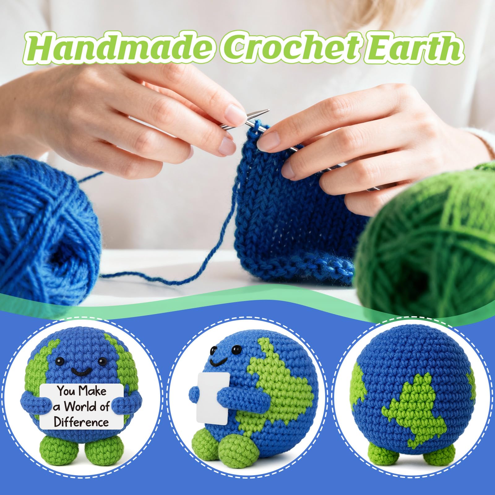 YUEYUQIU Thank You Gifts for Women Men, You Make a World of Difference Handmade Crochet Earth, Inspirational Presents for Teacher Nurse Coworker, Appreciation Friendship Farewell Gift