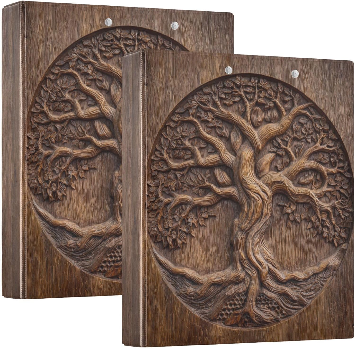 Vintage Wood Texture Tree of Life Binder 3 Ring 1.5 Inch Binder with Clipboard&Pockets, Hardcover Binders Heavy Duty Large File Folder for Office School Supplies - Holds 200 Sheets, 2 PC