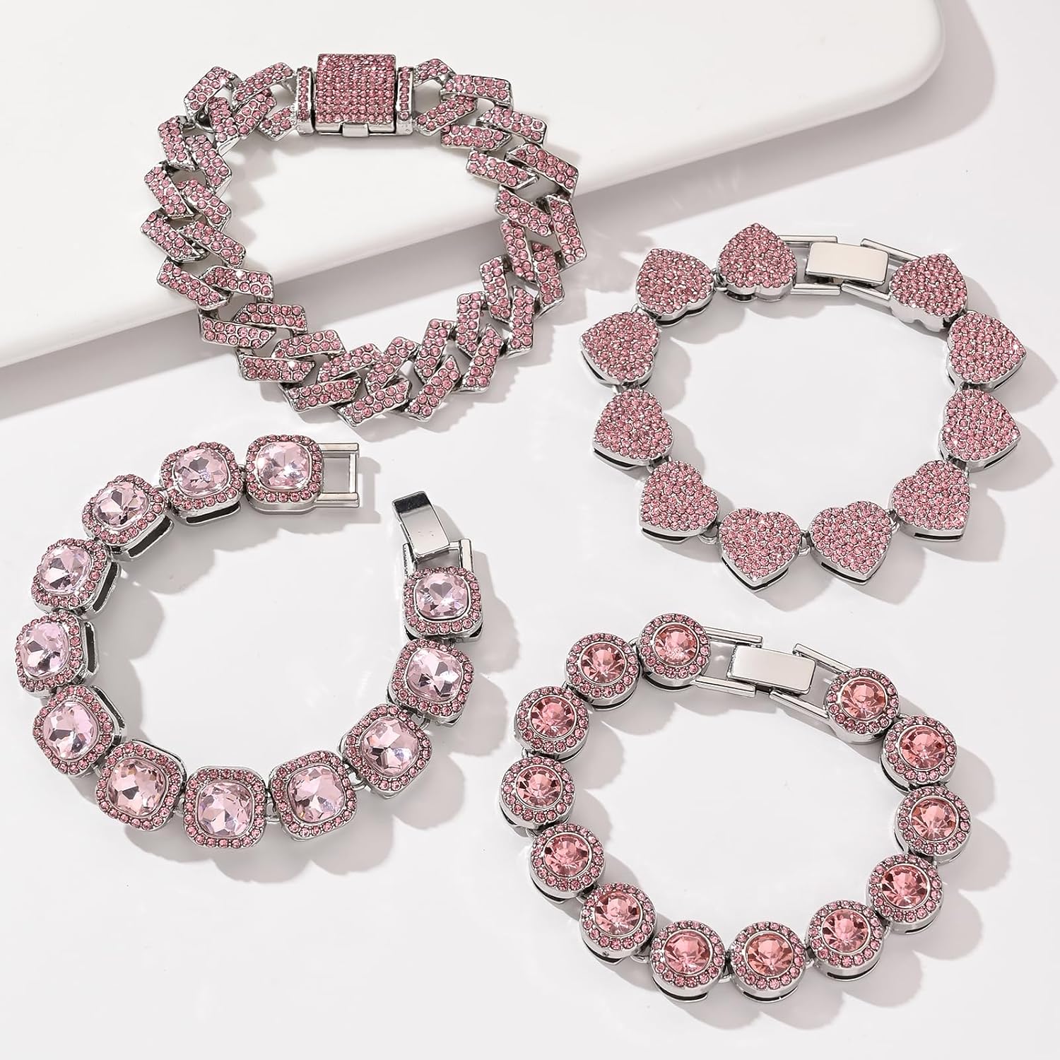 4-PCS Cuban Link Bracelets for Women,Diamond Tennis Bracelet Set,14K Gold Plated Layered Stackable Jewelry, Adjustable Bling Gift Set for Women - Image 4