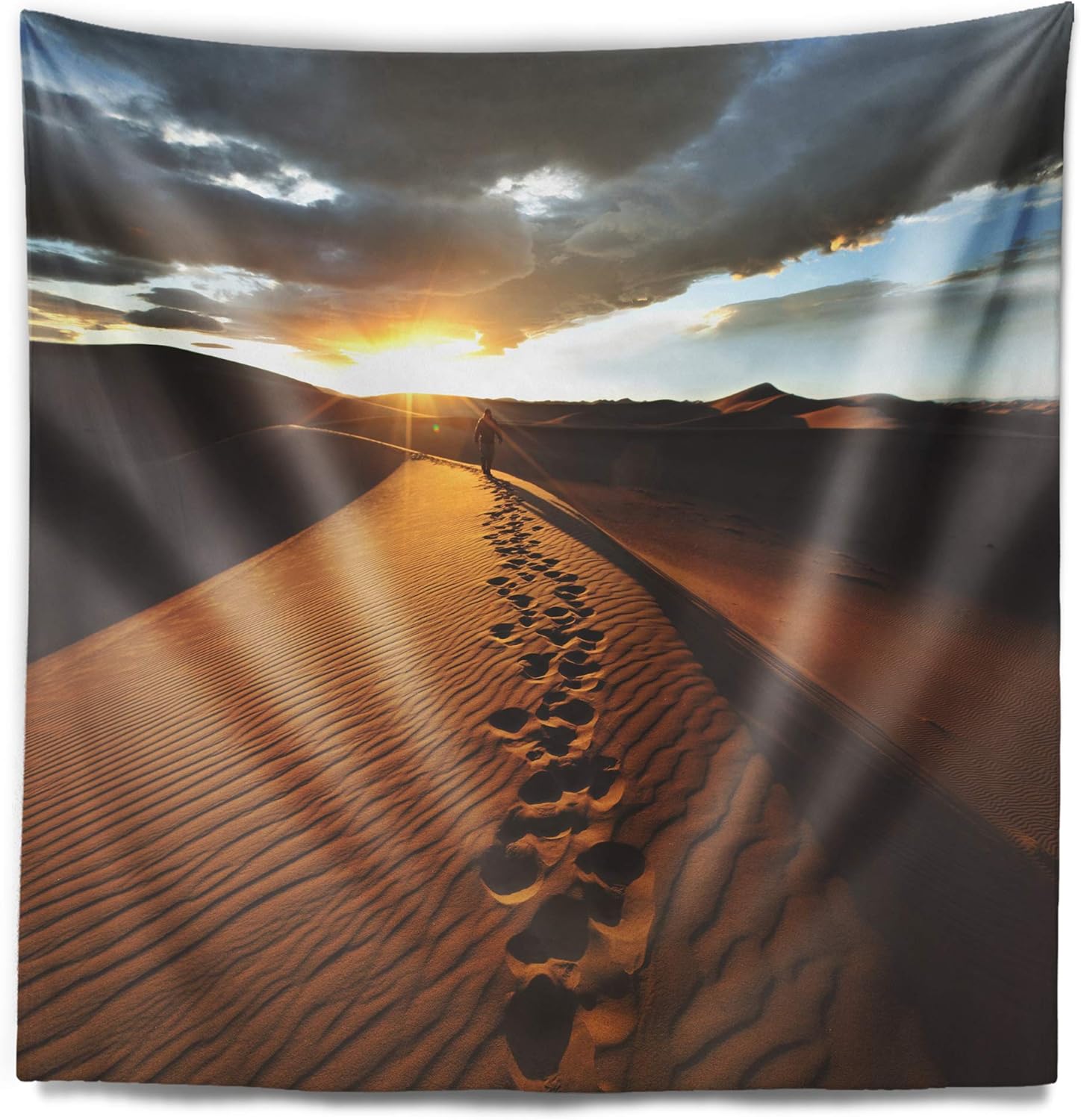 Designart ' Hiking Path in Desert at Sunset' Modern Landscape Tapestry Blanket Décor Wall Art for Home and Office, Created On Lightweight Polyester Fabric Medium: 32 in. x 39 in
