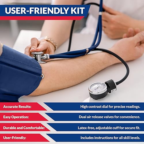 Miniatura 3 de Dixie Ems Kit de presión arterial y kit de estetoscopio de doble cabezal, ZHE920, Adulto, Marino, 1, 1