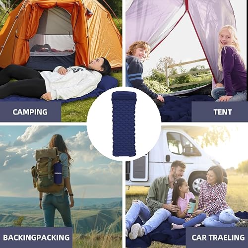 Miniatura 5 de Colchoneta inflable para dormir con almohada para campamento, inflado rápido, ultraligero y duradero, compacto, a prueba de humedad, colchón de aire