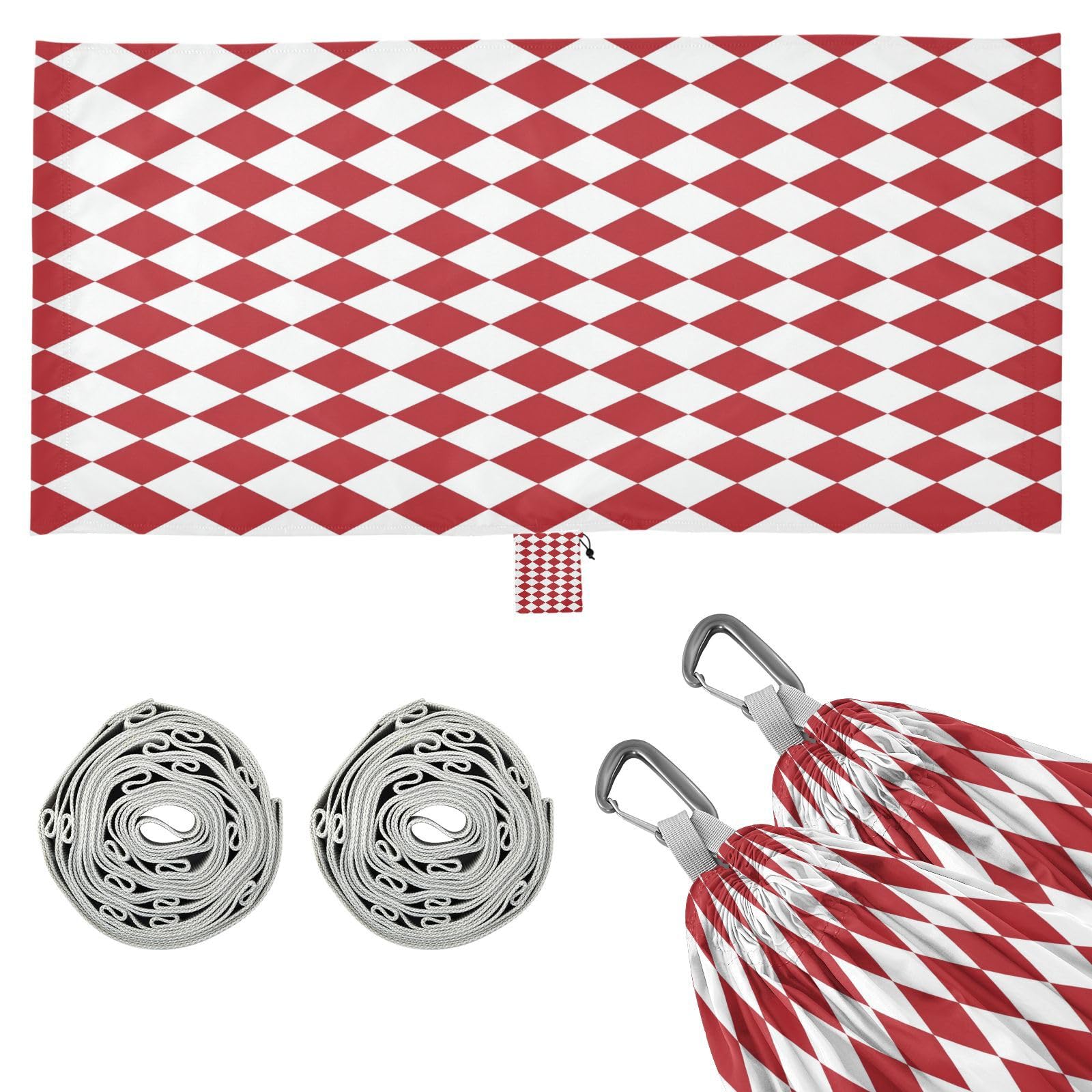 ATTX Red and White Checkered Camping Hammock - Lightweight & Portable Hammocks, Heavy Duty 330lbs Capacity for Indoor, Hiking, Backpacking, Travel, Backyard, Beach#209