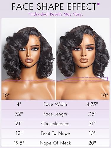 Miniatura 4 de LUVME HAIR Peluca de cabello humano negro natural de 10 pulgadas, precortada, sin pegamento, cierre de encaje HD, peluca de cabello maduro grande y