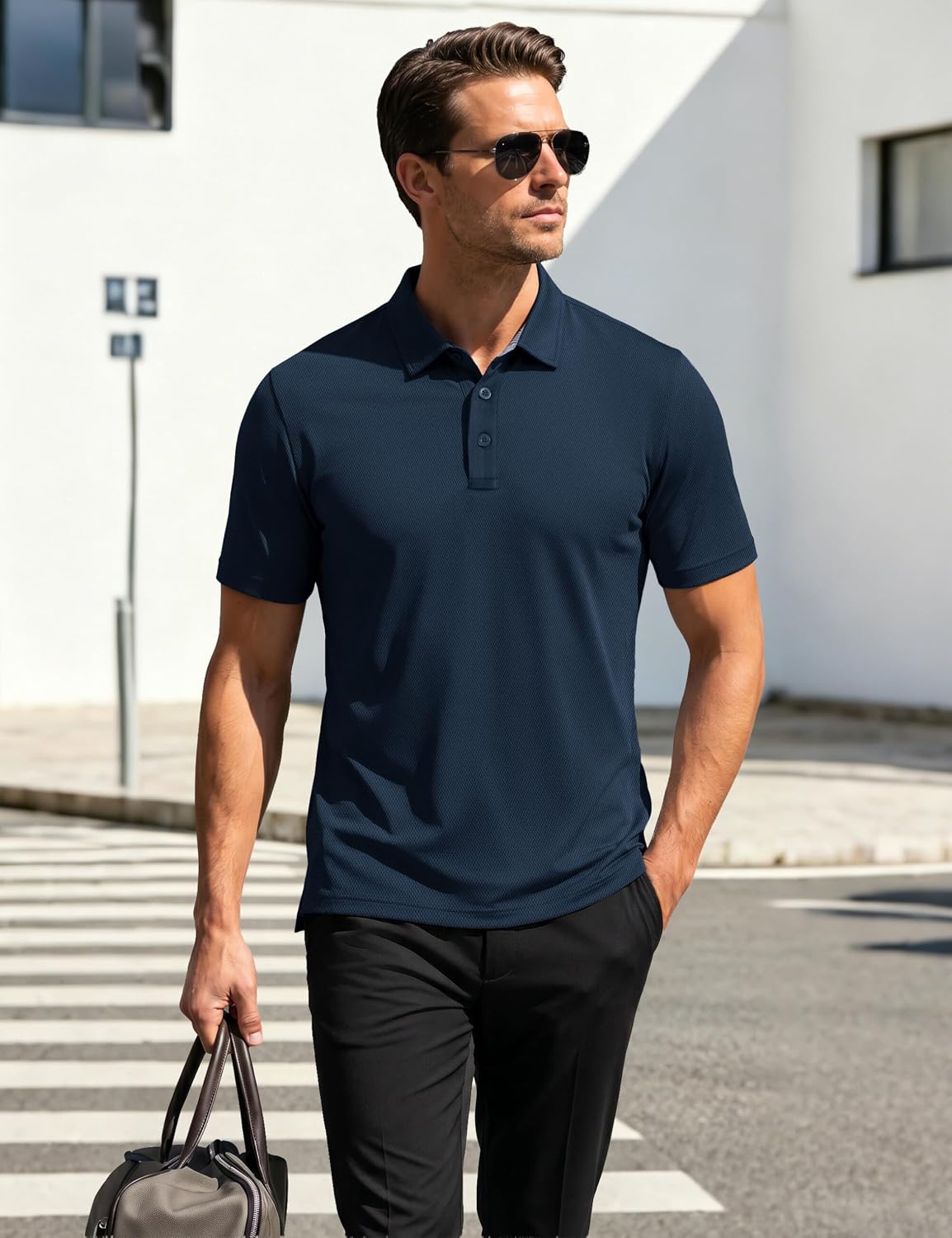 MAGCOMSEN Mens Polo Shirts Short Sleeve Moisture Wicking Performance Collared Shirt Athletic Casual Golf Polos