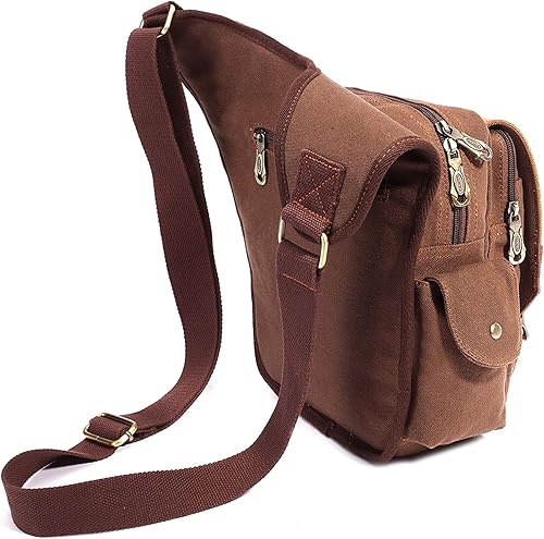 Miniatura 4 de Bolso de mensajero de lona vintage para hombre, bolso de mensajero de retazos de cuero en el pecho