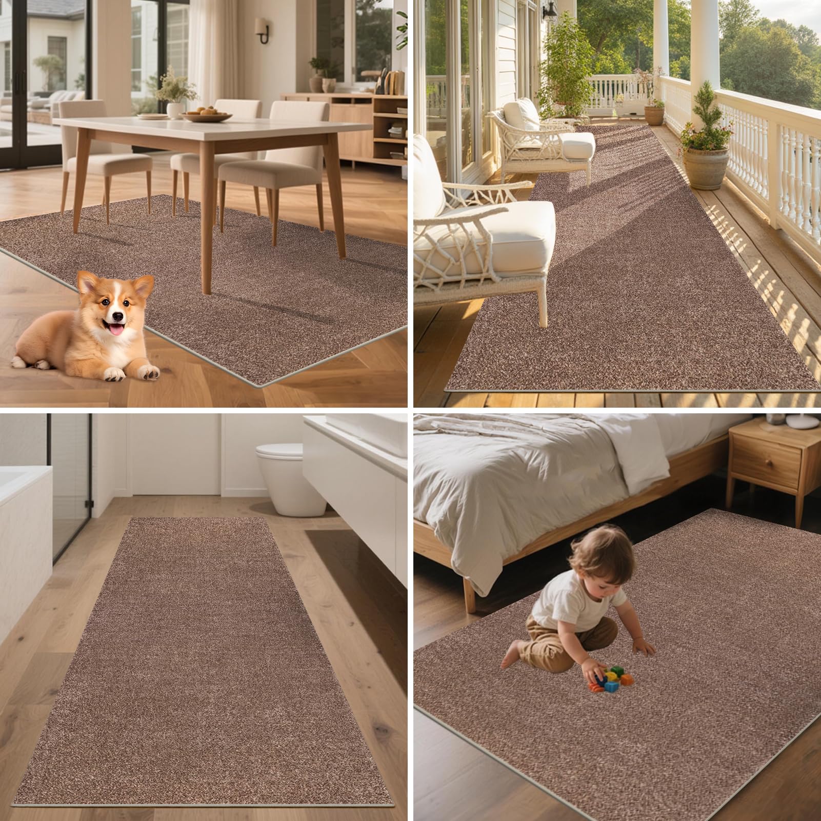 Tapis Couloir Long 40 x 220 cm Marron Tapis de Cuisine Devant Evier Lavable Antiderapant Tapis de Passage Couloir Paillasson Tapis Entree Interieur Tapis de Sol pour Couloir Cuisine Chambre