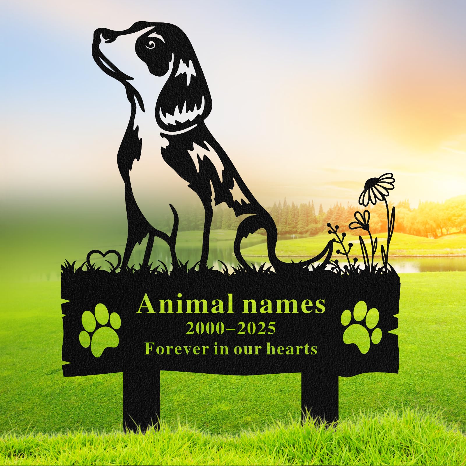Quanqiuyi Custom Beagle Dog Grave Marker - Metal Baked Enamel Memorial Stake, Waterproof Pet Cemetery Plaque for Outdoor, Sympathy Gift for Lost Pets