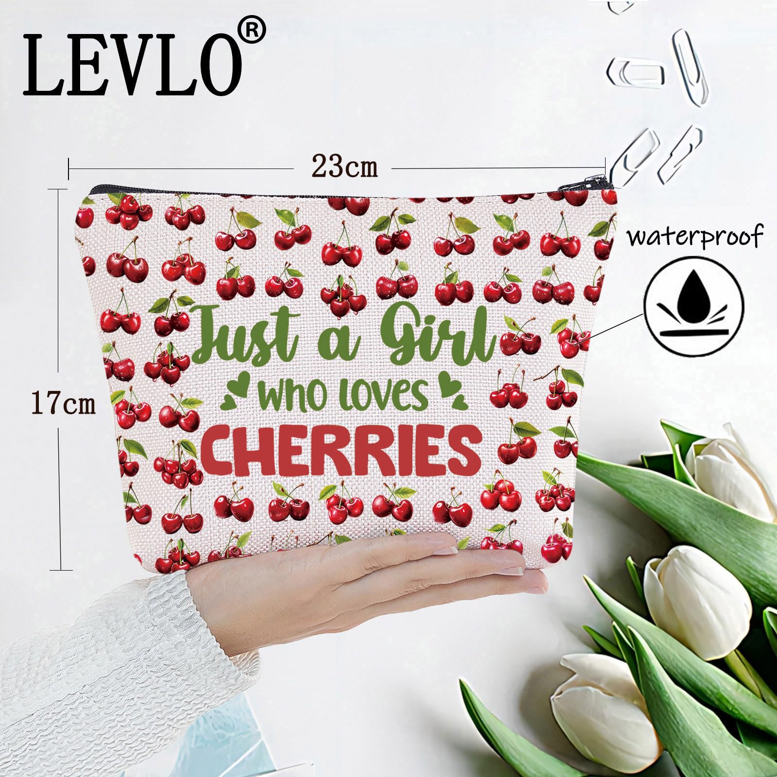 LEVLO Funny Cherry Cosmetic Bag Fruit Lover Gift Just A Girl Who Loves Cherries Makeup Zipper Pouch Bag Cherry Lover Gift Loves Cherries F Bag - Image 2