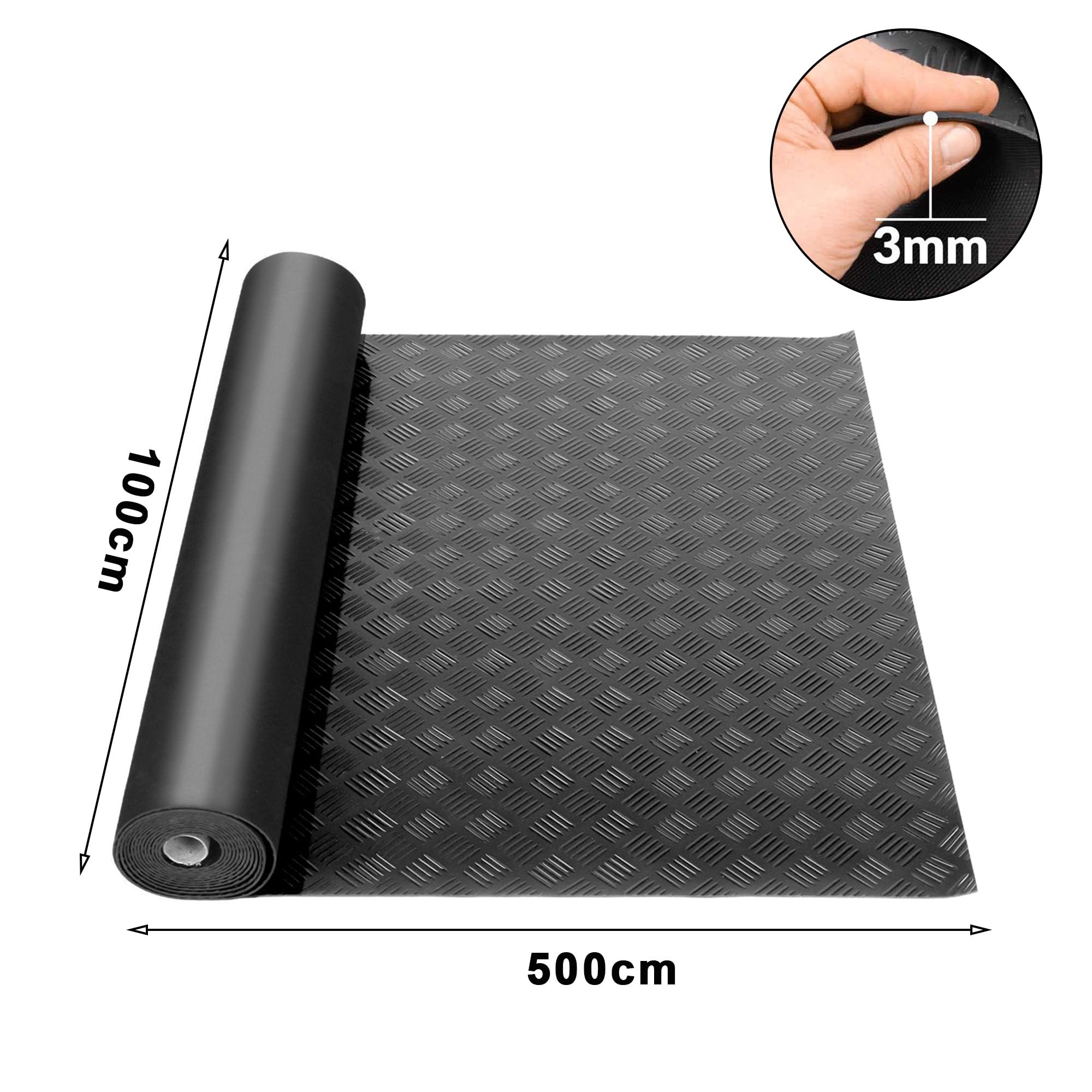 MYOYAY Mata gumowa, towar sprzedawany na metry, 100 x 500 cm, mata antypoślizgowa, do bagażnika, samochodu, do piwnicy, przyczep, garażu (3 mm)