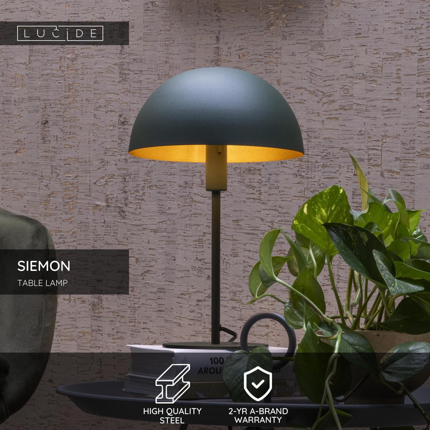 LUCIDE SIEMON - Tischlampe - Ø 25 cm - 1xE14 - Grün