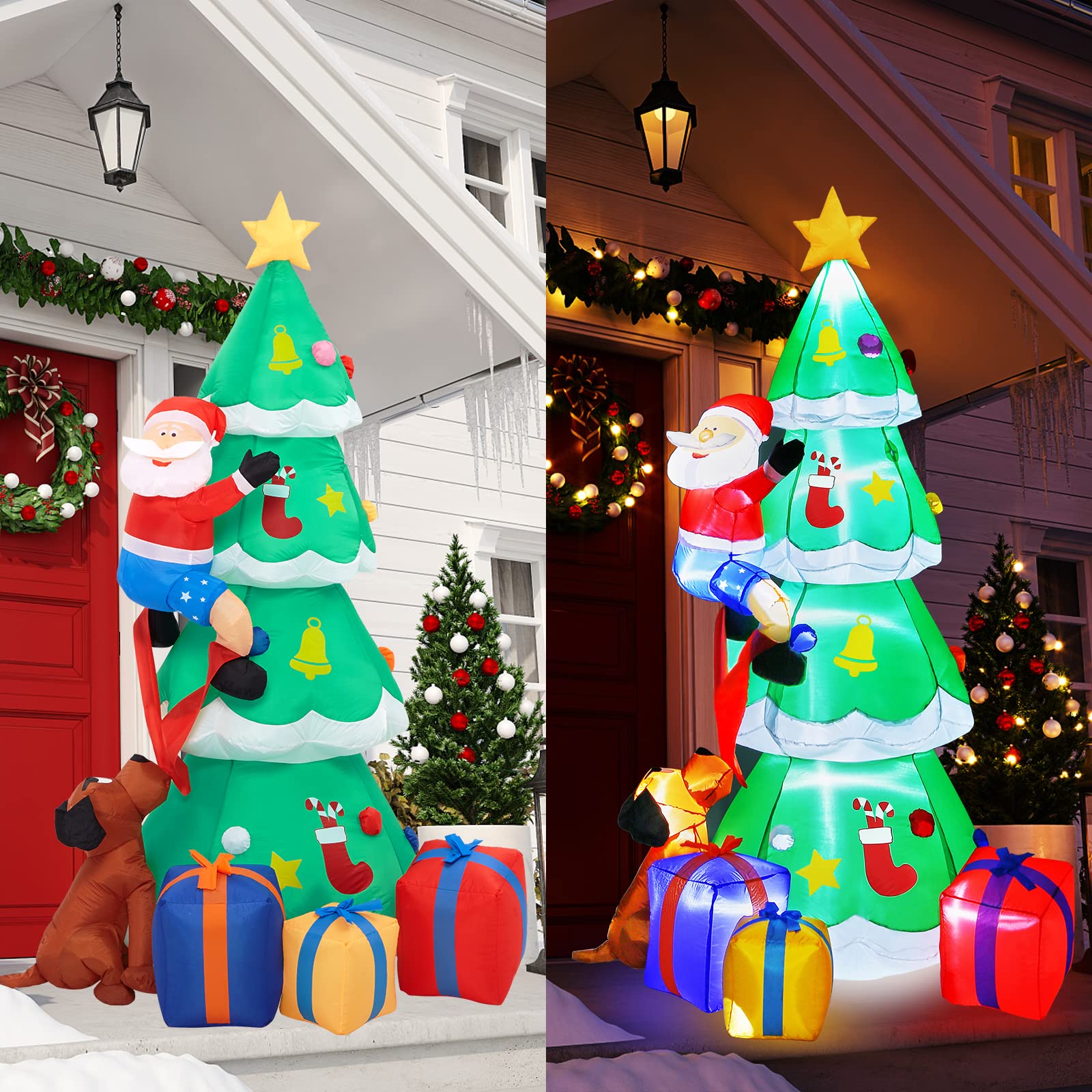 Litake 230CM Decoración Navideña Arbol de Navidad Inflable al Aire Libre Anciano y Perros con Luces LED, 7.5FT Jardín Patio Césped Decoración Navideña al Aire Libre