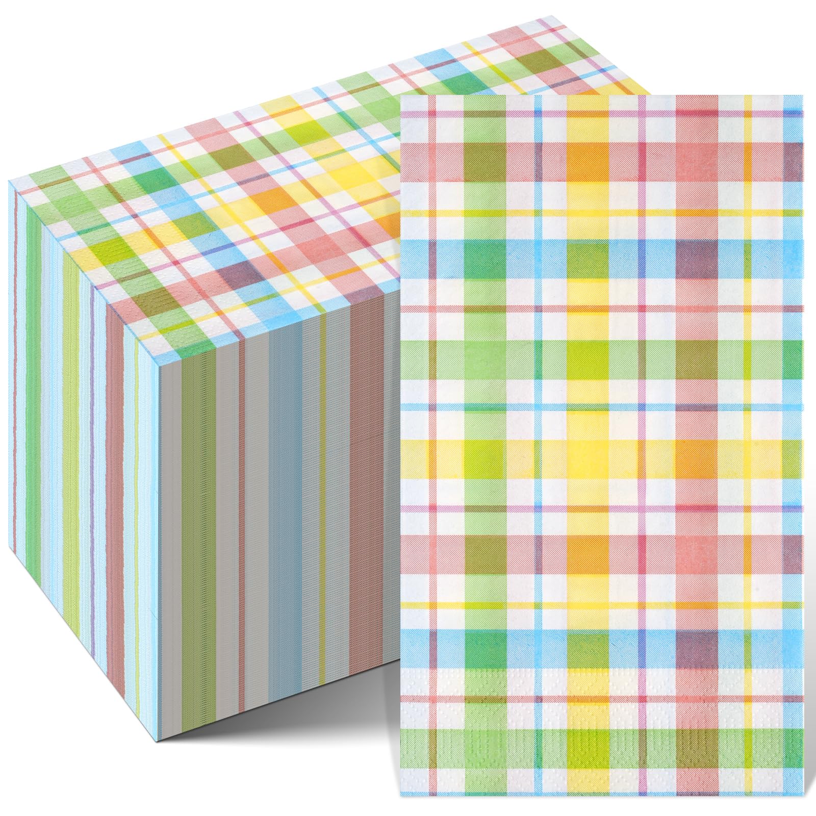 Photo 1 of 100Pcs Easter Buffalo Plaid Checkered Napkins Decorations,Disposable Spring Pink Blue Yellow Pastel Dinner Hand Paper Napkin for Home Bathroom Wedding Baby Shower Picnic Easter Birthday Party Supplies
