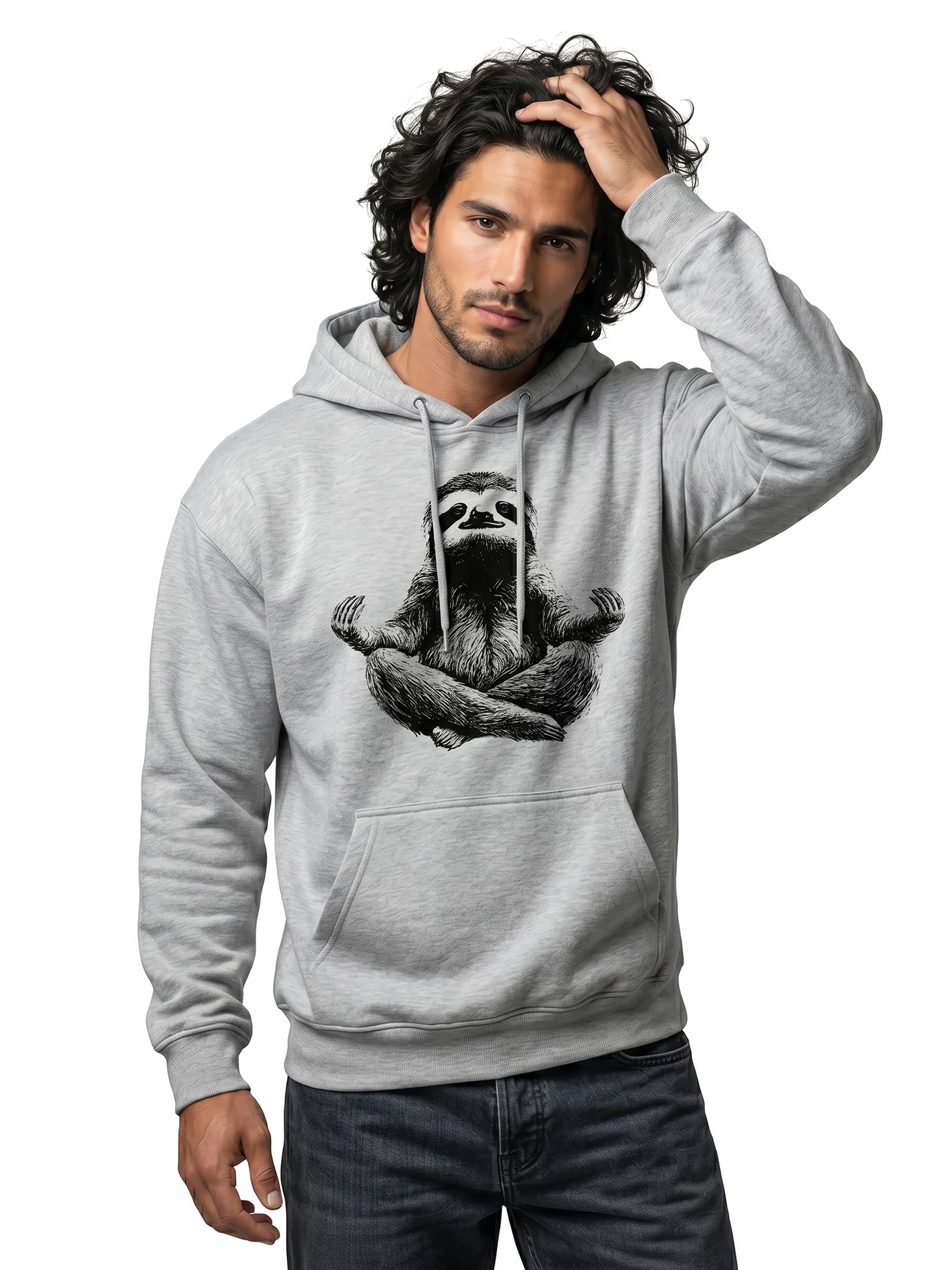 MAKAYA bluza z kapturem męska z motywem leniwca zabawny hoodie joga zen medytacja