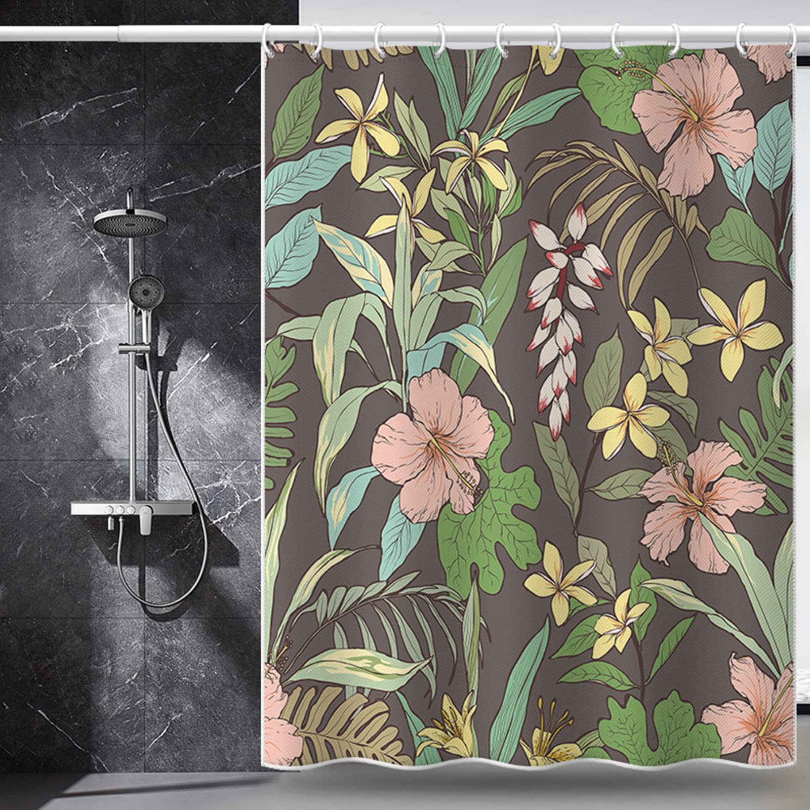 Rideau douche 200x200cm KnSam en polyester imprimé plantes vintage