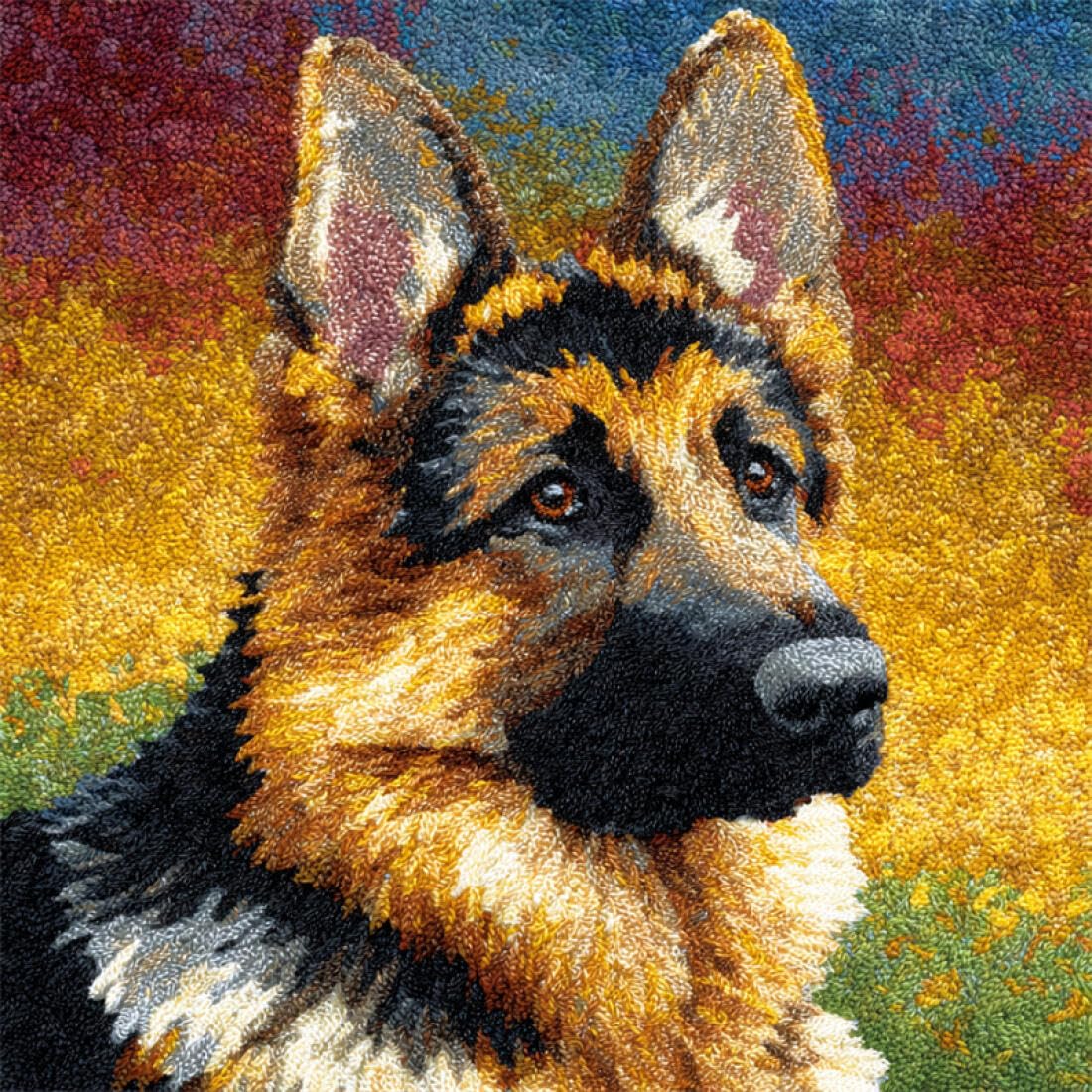 Kitquiver P Animal Cushion Making Kit Cartoon German Shepherd Diy Latch Hook Kits Illow Needlepoint Cushion Kit For Home Décor Needlework Set For Adult Beginners 17X17in