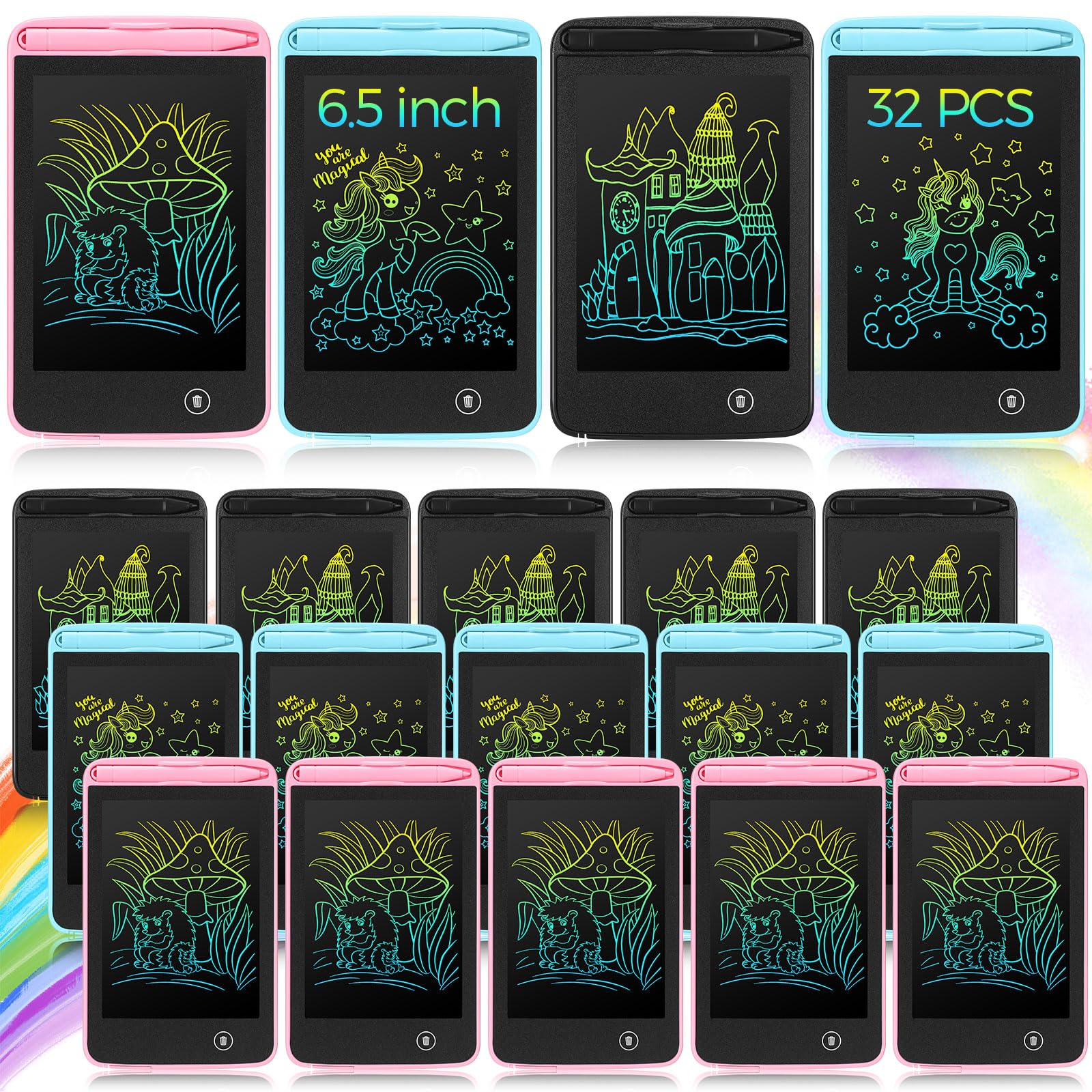 Sinmoe32 Pieces LCD Writing Tablet 6.5 Inch Colorful Drawing Board Kids Doodle Pad Drawing Board Doodle Scribbler Board for Kid Educational Learning Girls Boys Party Favor