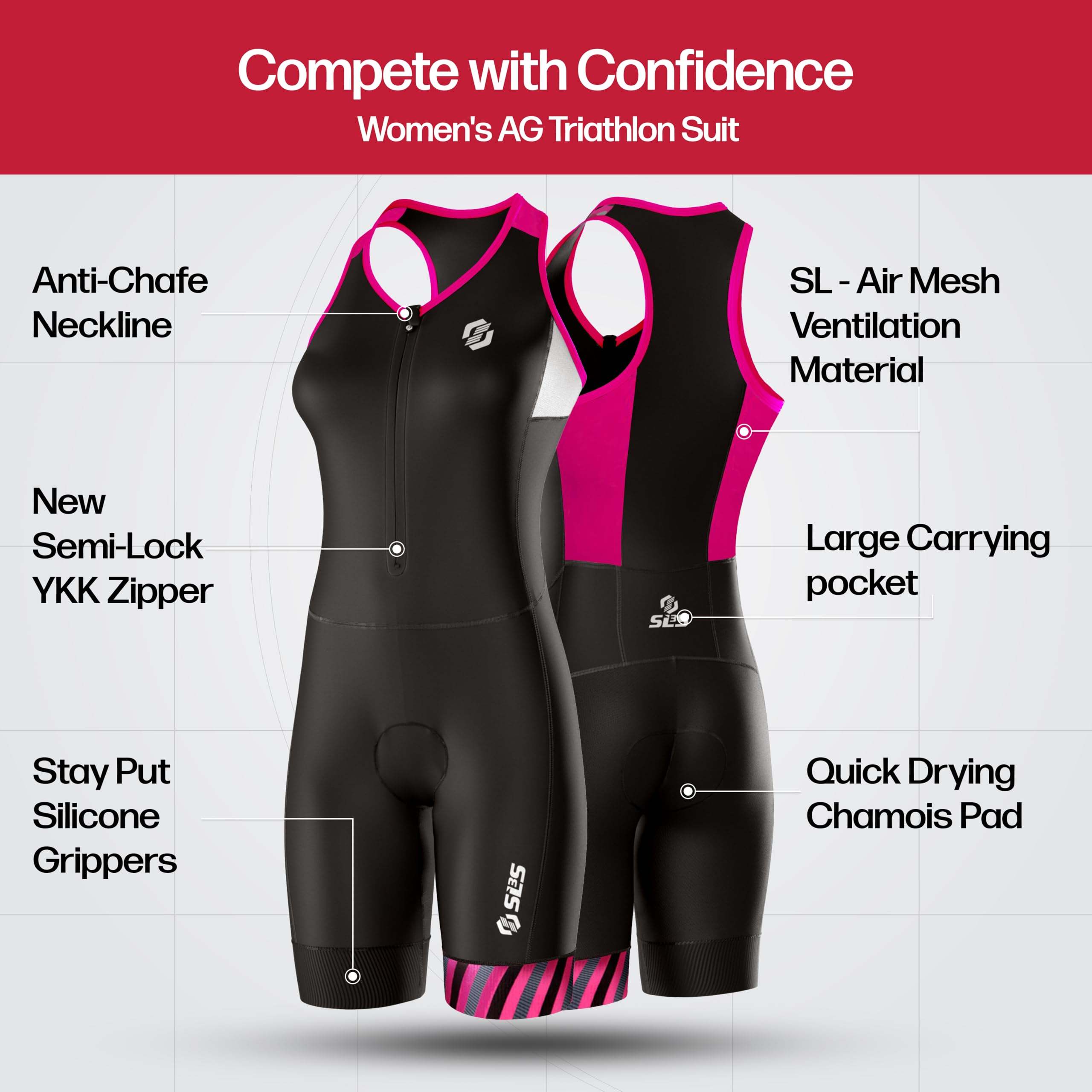 SLS3 Tuta da Triathlon da Donna Triathlon FRT | Tasca Posteriore | Cuciture antifrizione | Progettato Tedesco