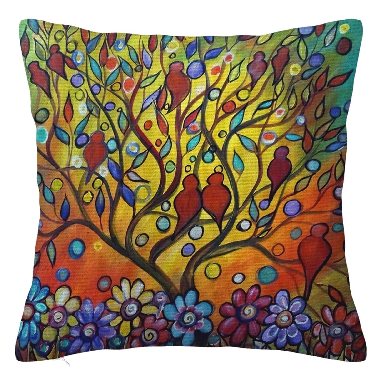 SHBHWS Branch Bird Flower Linen Pillowcase Sofa Cushion Cover Home Decoration 40x40 50x50 60x60 45x45 For Living Room Sofa(Color 29,450mm*450mm)