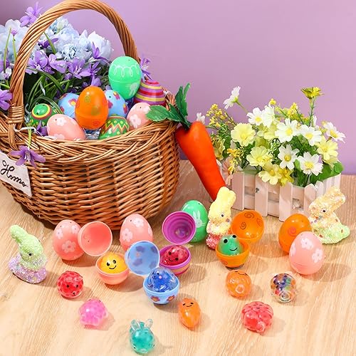 Miniatura 7 de Simgoing Juego de 24 huevos de Pascua de plástico con mini bolas de Pascua, huevos de plástico rellenables para cesta de Pascua, recuerdos de fiesta