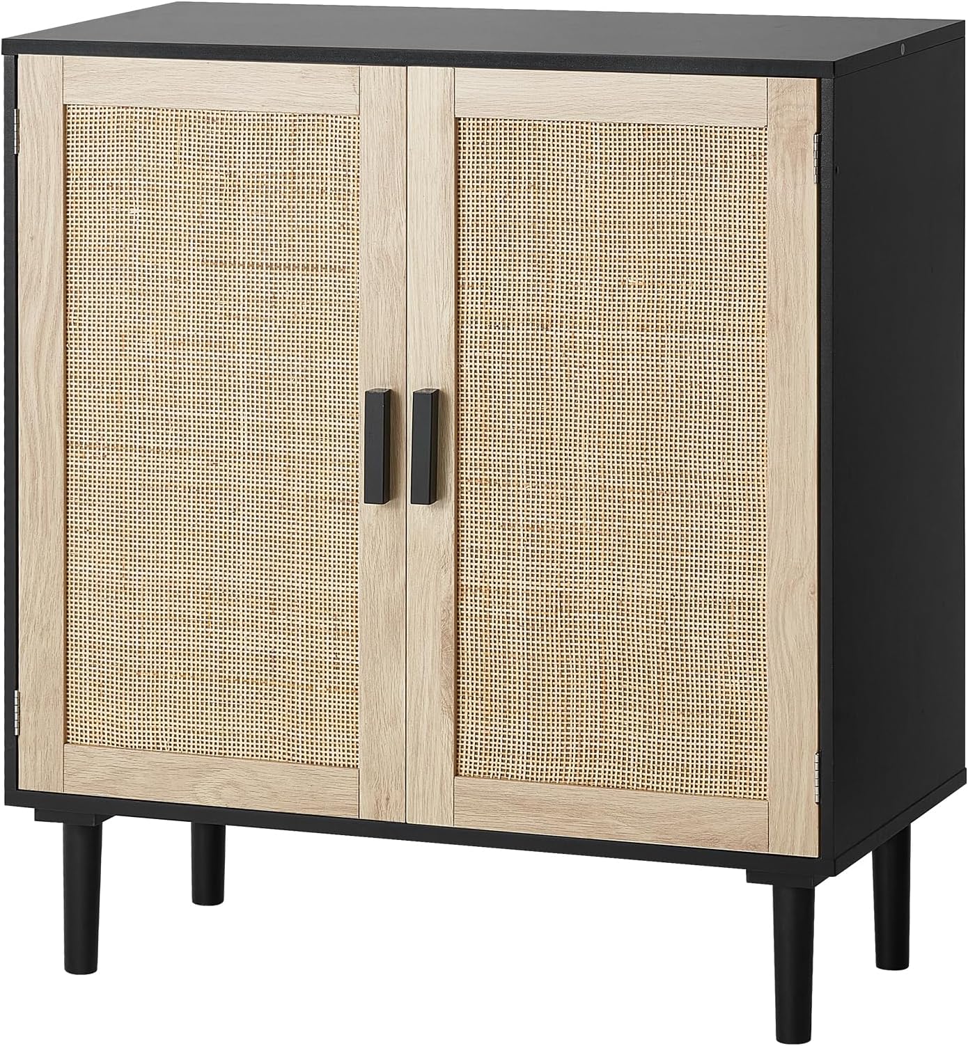 Rattan Cabinet, Buffet Cabinet with Storage, Storage Cabinet with 2 Magnetic Doors and Adjustable Shelves, Sideboard Buffet for Hallway, Entryway, Living Room, or Kitchen, Black