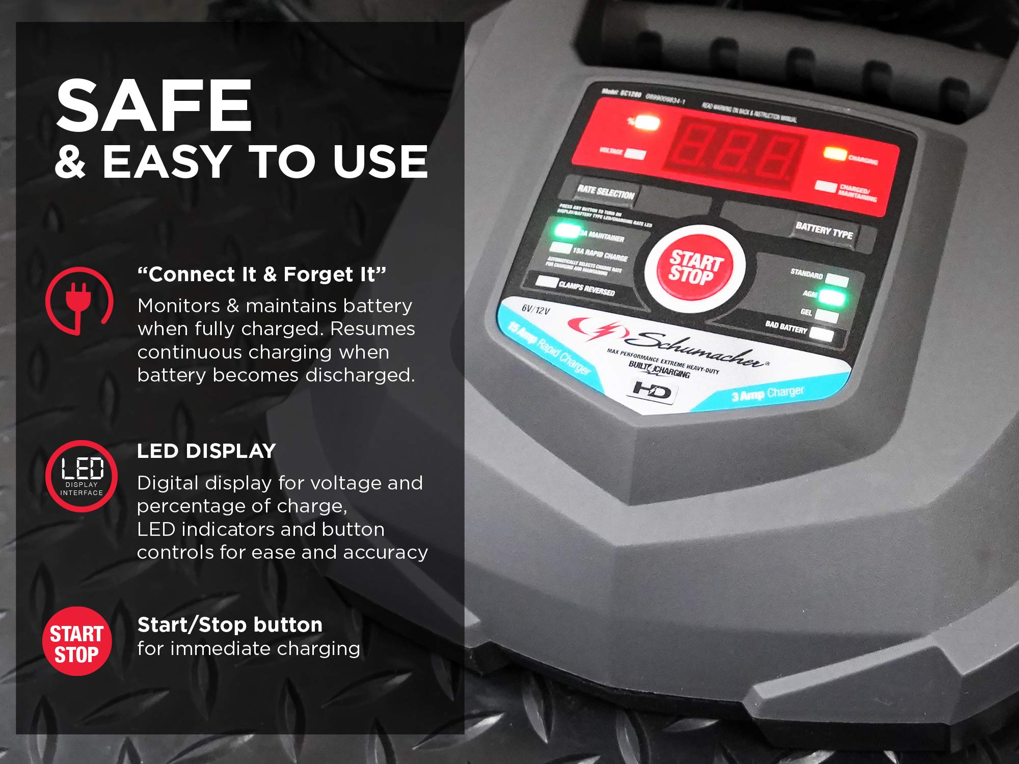 Schumacher SC1280 Fully Automatic Battery Charger and Maintainer 15 Amp