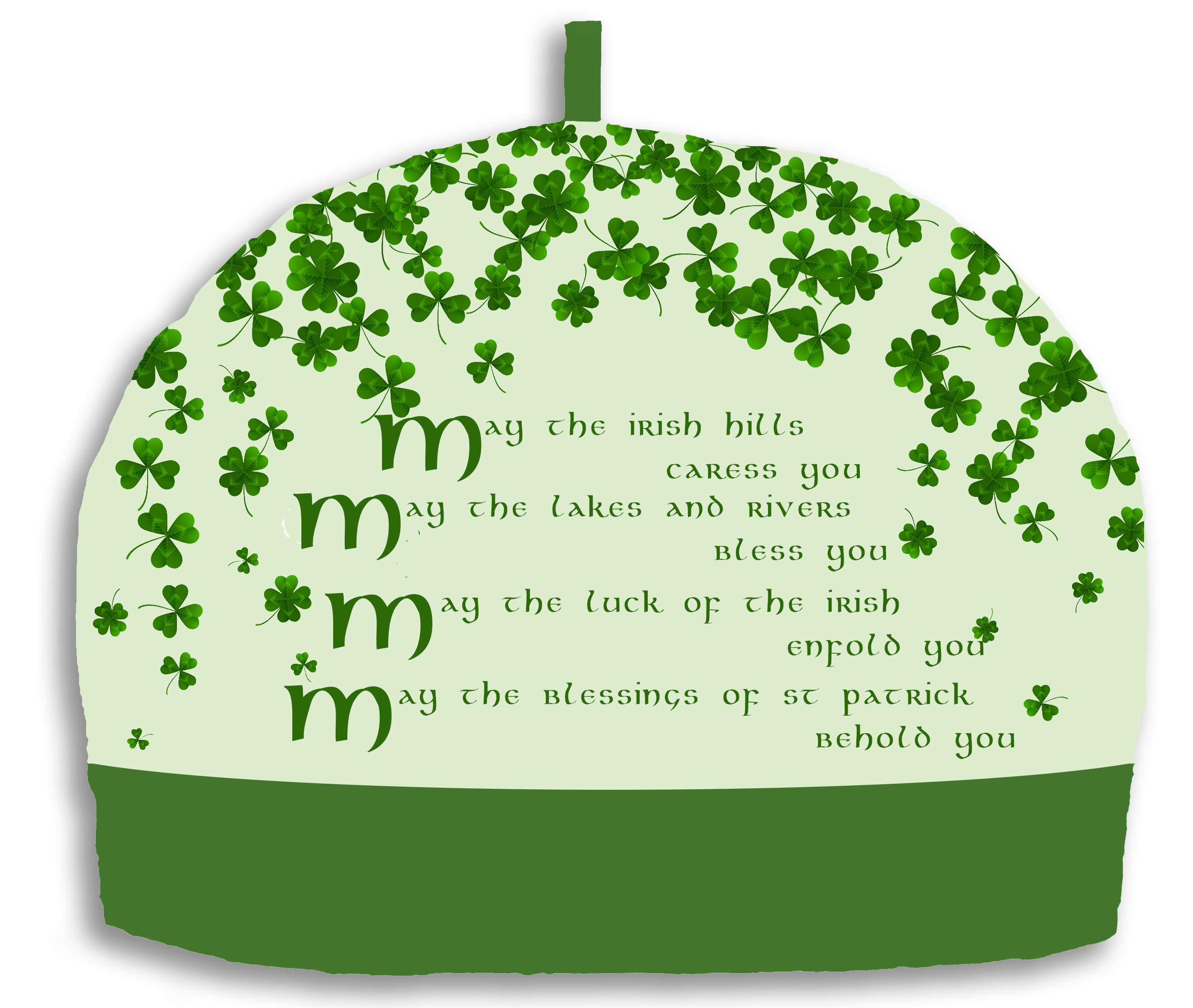 Whimsly Fabric Tea Cozy – Irish Tea Cozy with Irish Blessing - May The Irish Hills Caress You - 6-8 Cup St Patrick's Day Gift , Green