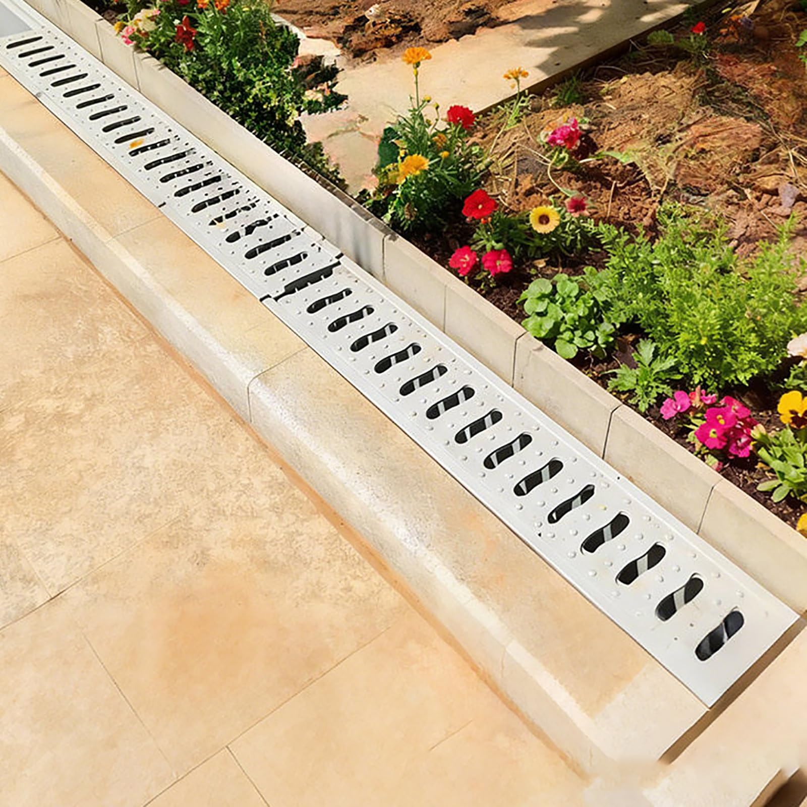 Canaleta de Drenaje Kit de Drenaje de Canal para Patio/jardín/Garaje, Canal de Drenaje de Agua de Resina en Forma de U Resistente con Rejilla de Metal(Style 4,11x4x60cm/4.3x1.6x23.6in)