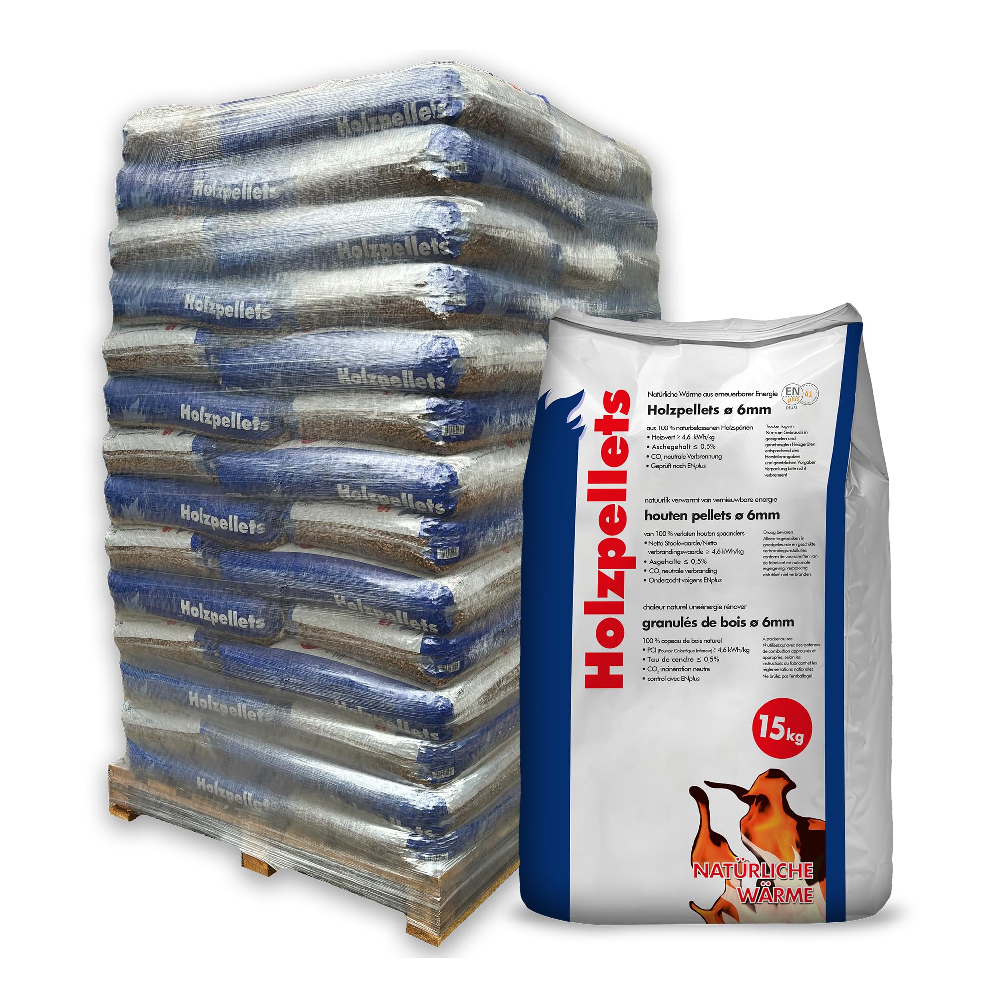 Holzpellets 70 x 15kg 6mm volle Palette 1050 kg - Kaminpellets Heiz Pellet - ohne Bindemittel & chemischen Zusätzen