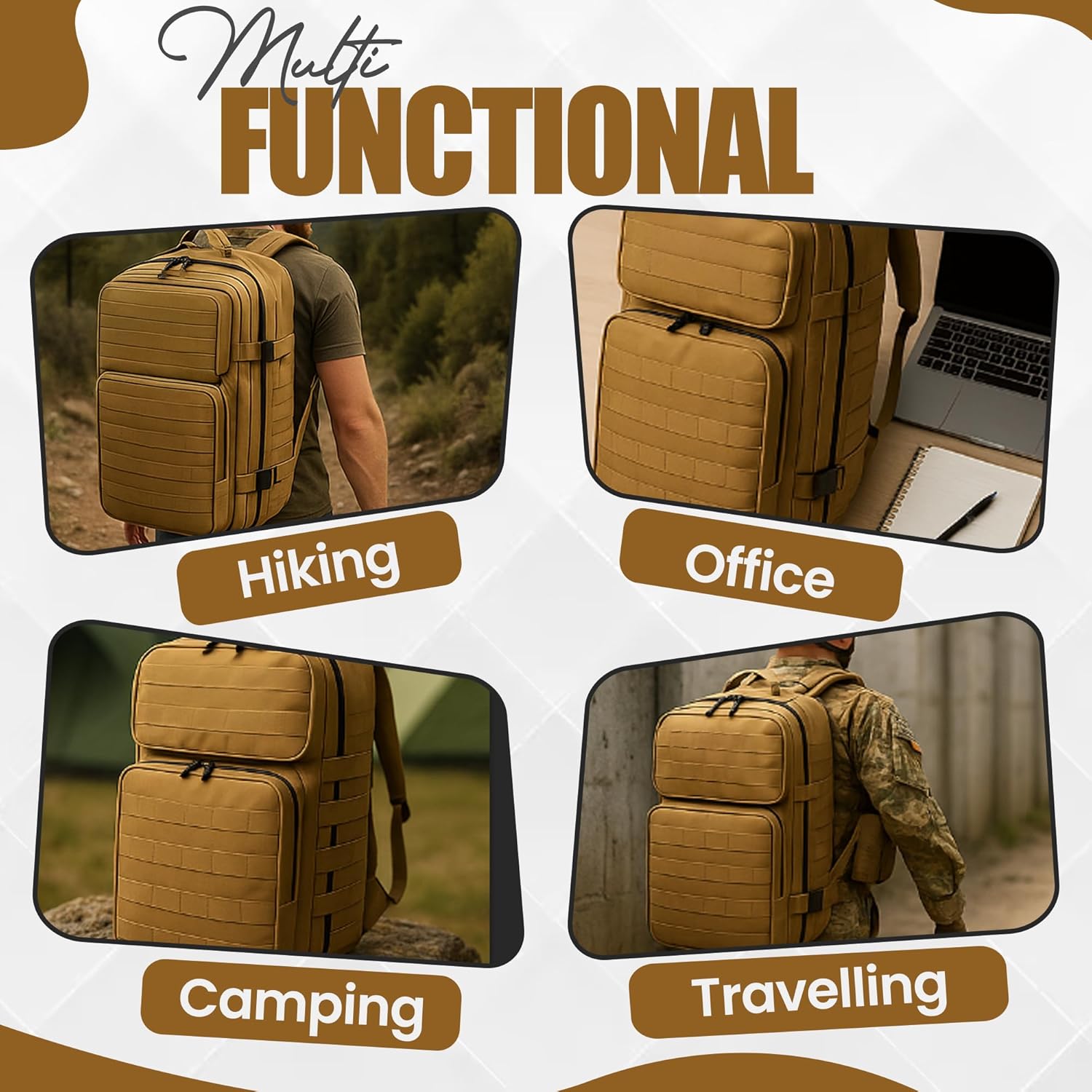 45L Military Tactical Backpack Large Day Pack for Men – MOLLE Rucking Assault Rucksack, Heavy-Duty Water-Resistant Bag for Hiking, Gym, Travel & Outdoor Adventures – Khaki - Image 7