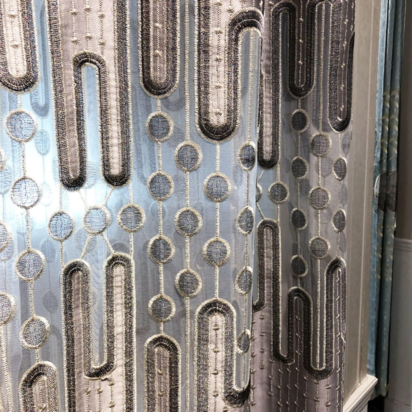 Tende Interni Oscuranti, Tenda Salotto Moderne 96x160cm Poliestere Grigio con Ricami Geometrici, con Gancetti, 2 Pezzi