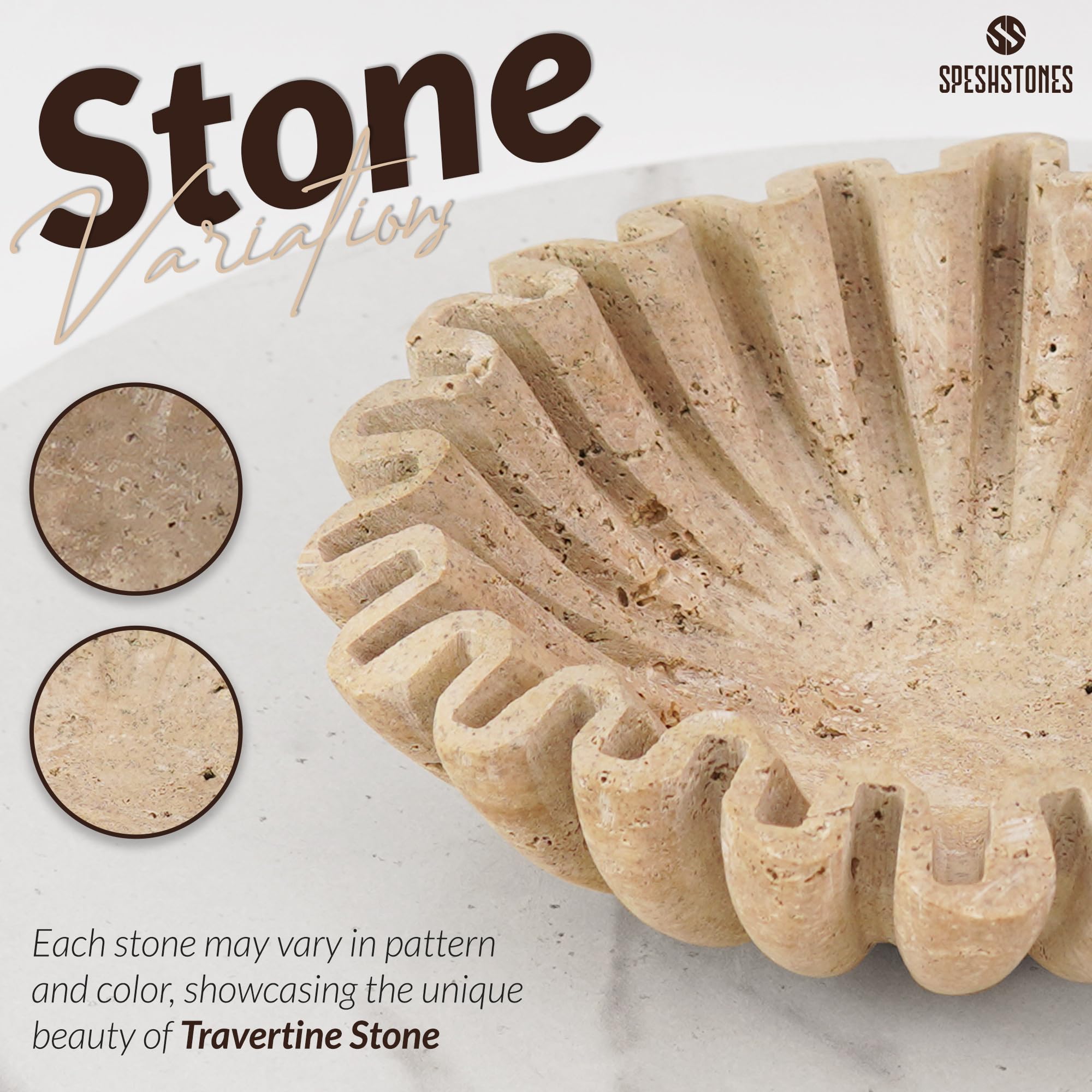 SPESHSTONES Cuenco de mármol con volantes de 8 pulgadas, hecho a mano, para encimera de cocina, cuencos festoneados decorativos grandes para comedor, centros de mesa de café y decoración del hogar