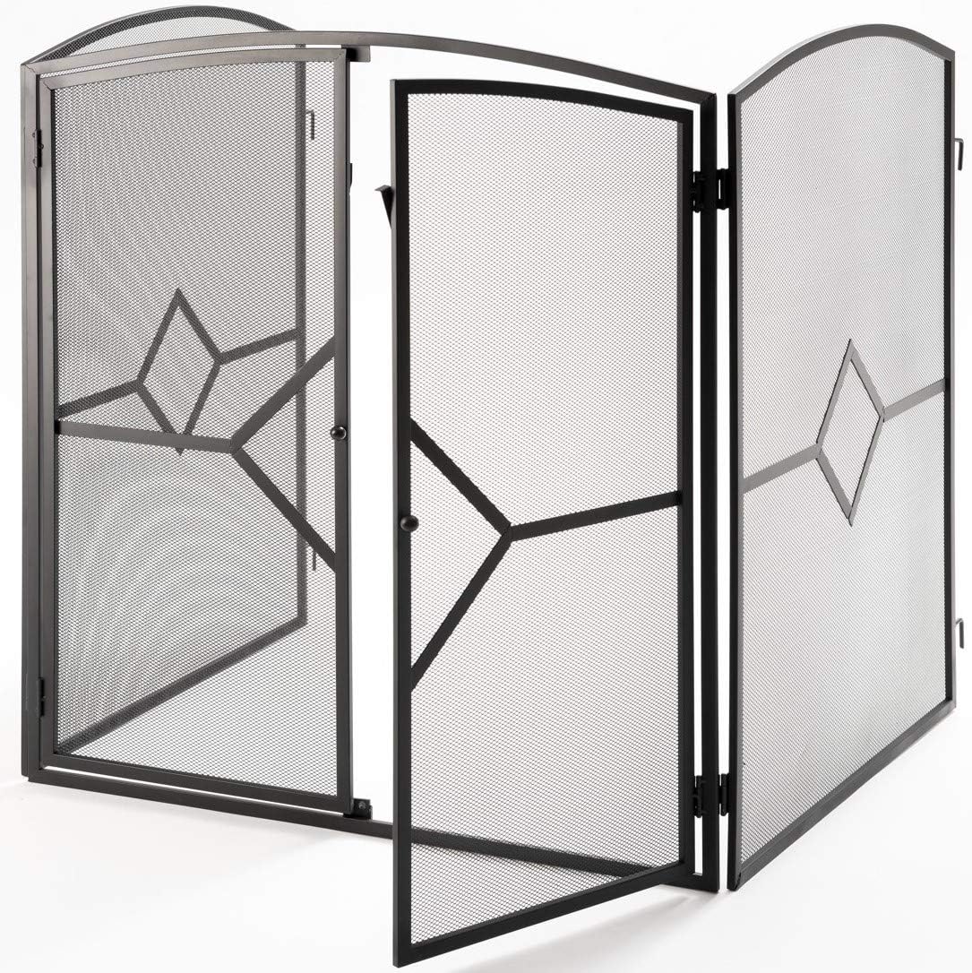 Crannog Heavy Duty Fire Guard Screen with Front Door, Features Back Safety Latch for Child & Baby. for Fireplace, Open Fire, Log Burner. Screen Fireguard to Keep Dog, Cat, Pet & Dogs Safe (Design)