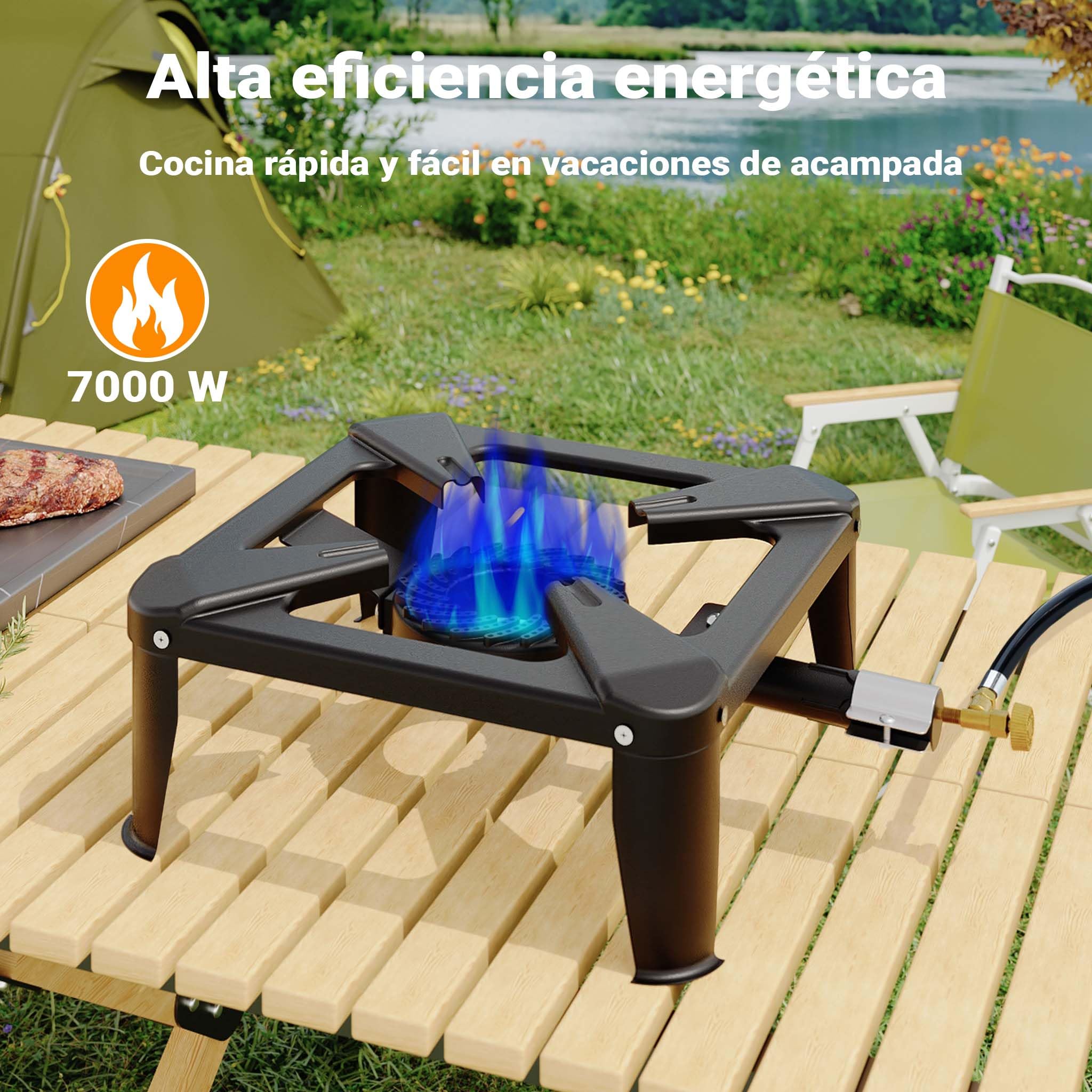 Hornillo de gas 450g/h 7kW Fogón de camping Cocina portátil Gas butano/propano Outdoor Acampada