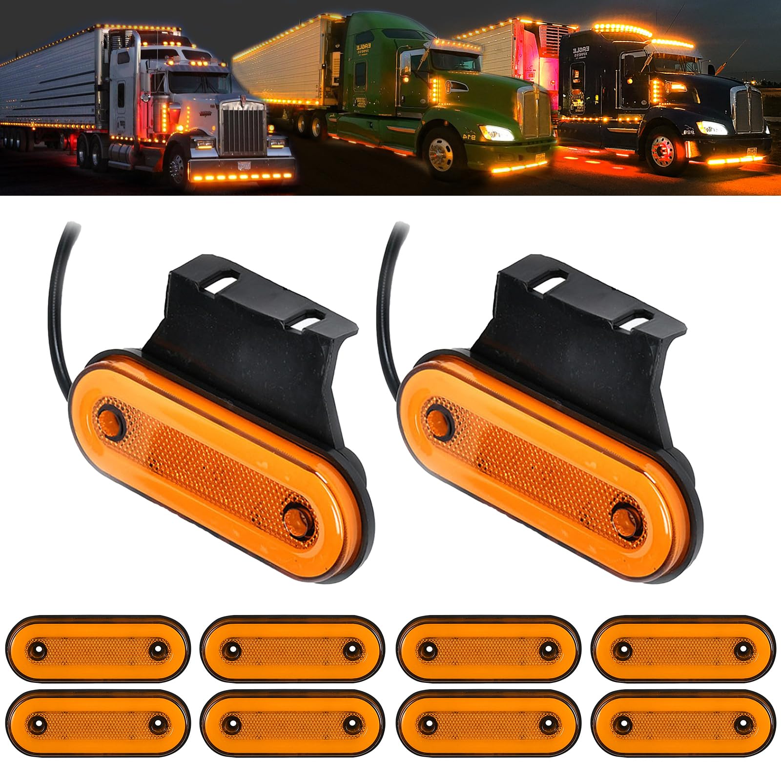 10 luci di posizione laterali a LED con supporto, luci di ingombro da 12-24V per camion, rimorchio, camper, furgone camper, autocarro, roulotte, luci di posizione anteriori e posteriori