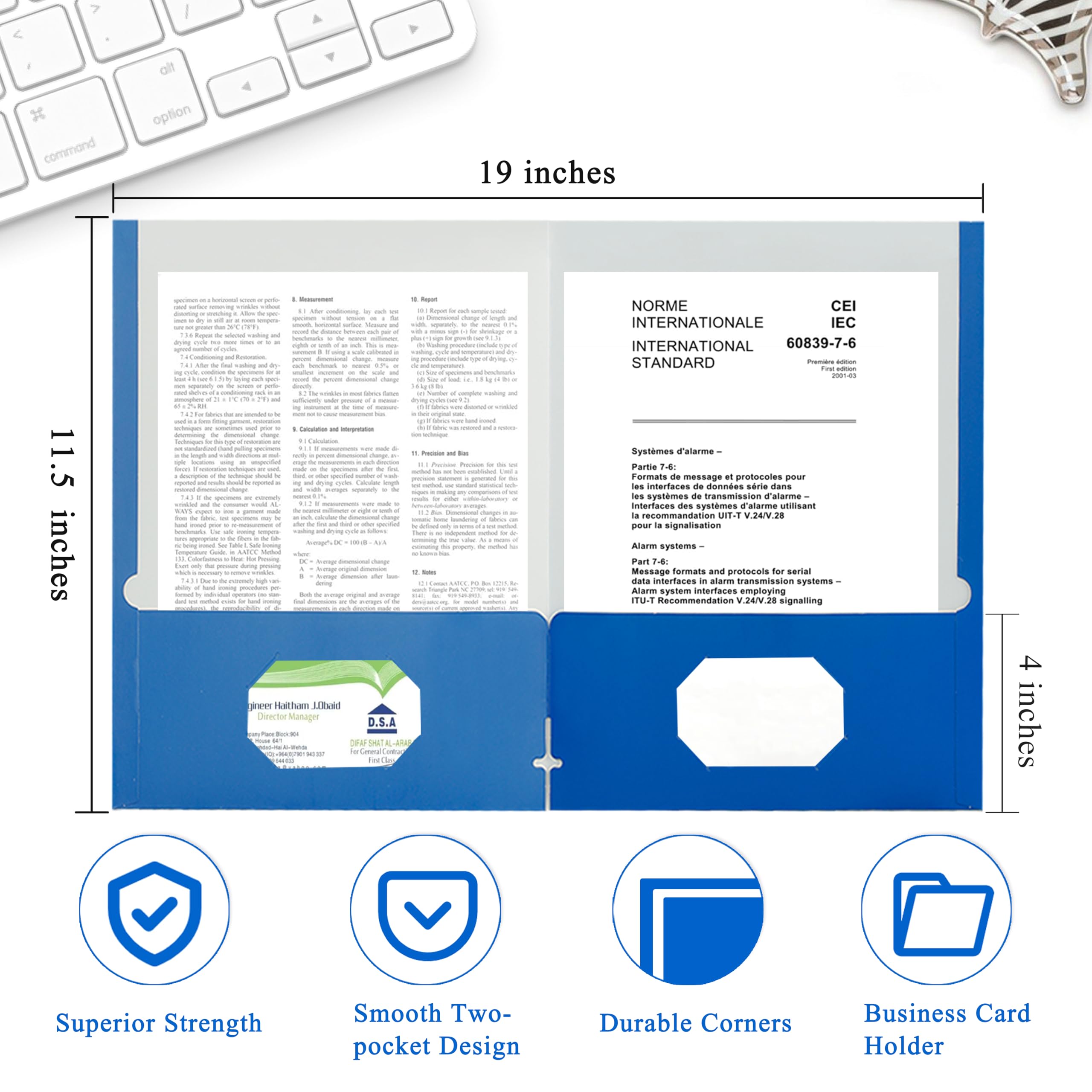 Zzrywuty Lot de 100 dossiers avec poches, format lettre, avec fente pour cartes, deux poches pour étudiants, hommes d'affaires, employés à domicile et de bureau (bleu)