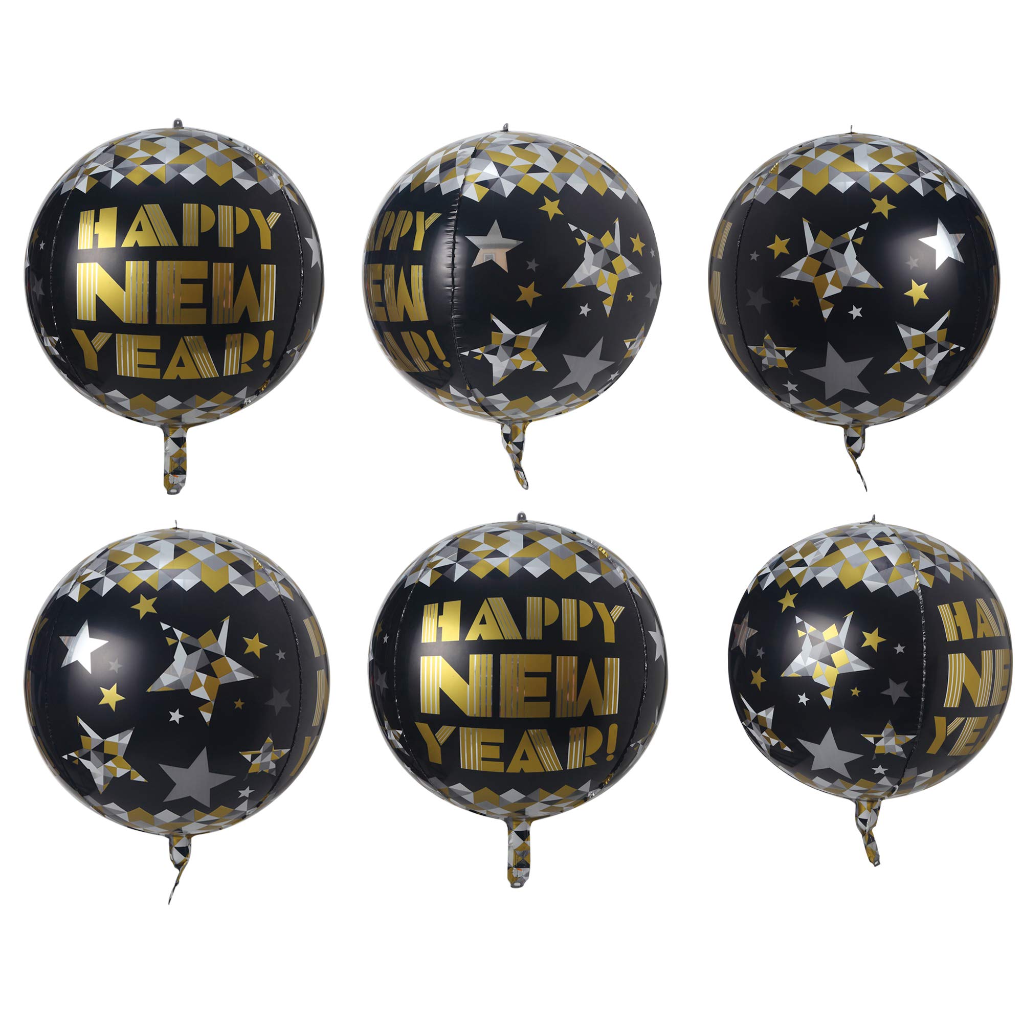 6 Count 22 inch Happy New Year Sphere Balloons Mylar Balloons for 2020 New Year's Eve Party Christmas Decorations