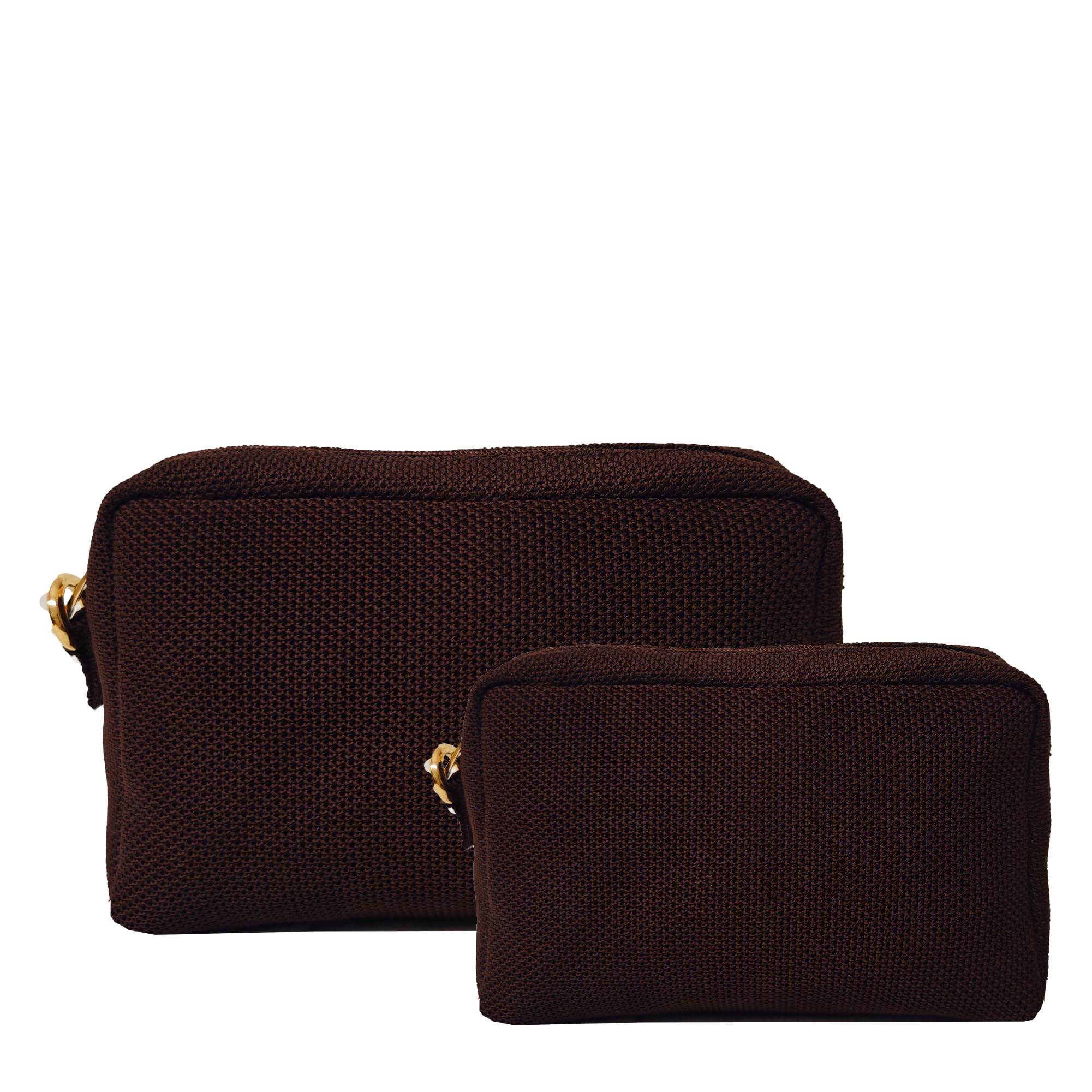 Minimal Brown Vanity Pouch Set of 2| Spacious, Lighweight & Washable| Perfect for Make-up & Essentials| Big & Small Cosmetic case| Aura Vanity Set - Brown-image-6