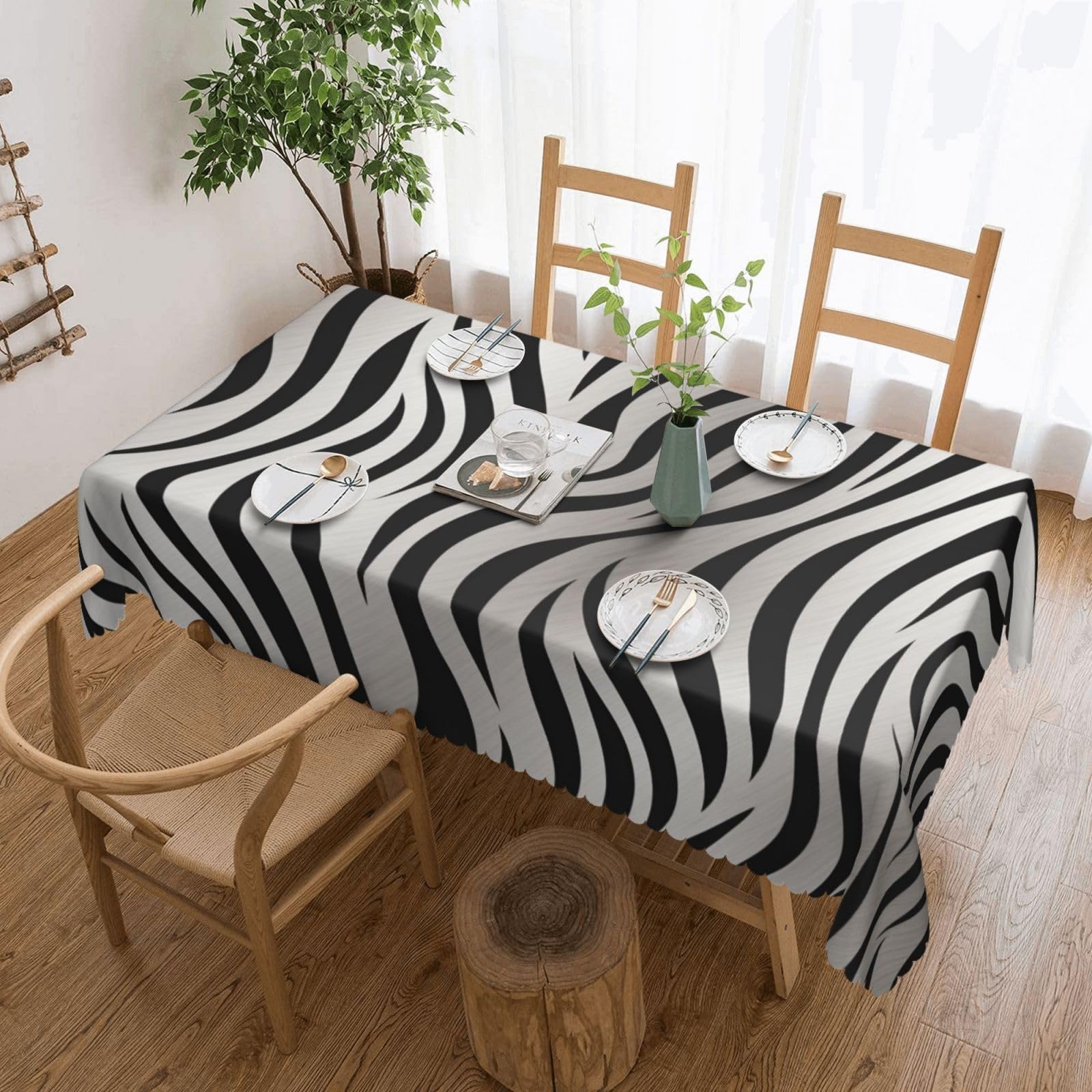 WPKJU Zebra Print Printed Rectangle Tablecloth 72x54 Inch with Lace Trim, Water-Resistant Washable Table Cover for Farmhouse Weddings, Outdoor Picnics & Holiday Dining