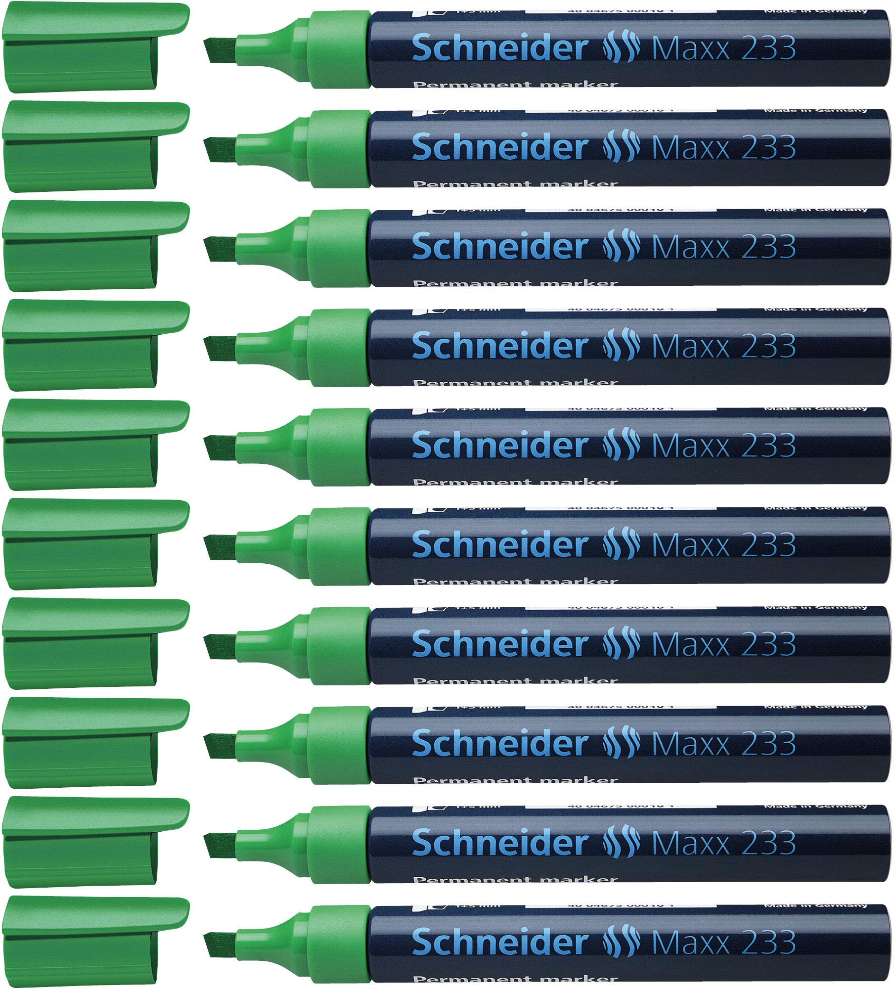 Schneider Maxx 233 Permanent Marker Pen 1+5 mm Refillable Aluminium Barrel Pack of 10 Green