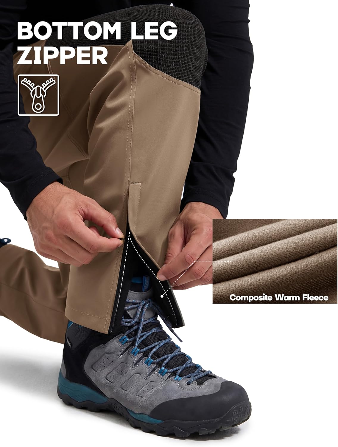 FREE SOLDIER Men's Waterproof Ski Pants Winter Thermal Insulated Snow Ski Pants with Zipper Pockets