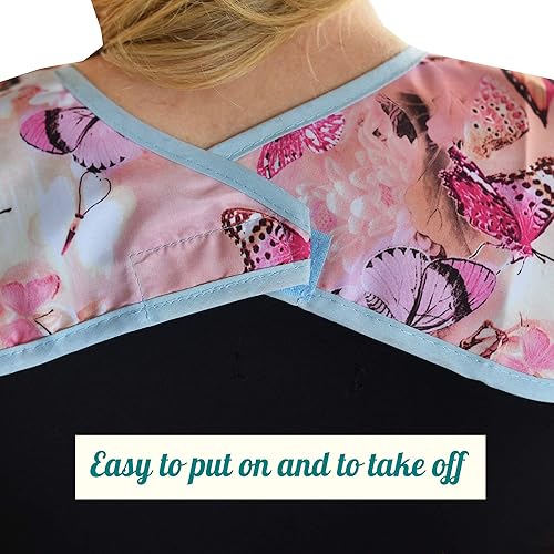 Vista 3 de Babero para adultos para comer con atrapasamigas, protector de ropa lavable y reutilizable para ancianos Flor