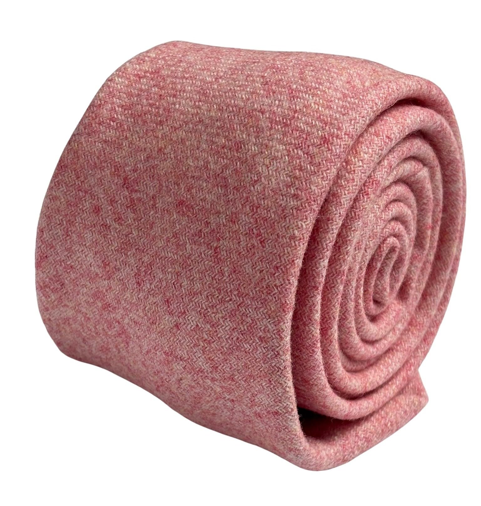 Frederick Thomas Pink Plain Wool Tie, 7Cm Width, 147 Cm Length, British Design