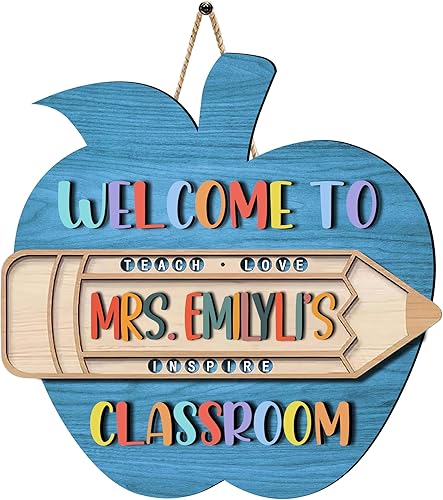 Miniatura 3 de Letrero personalizado de manzanas y lápices para puerta de profesor, colgante de puerta de aula de libro floral, regalo para profesores, decoración