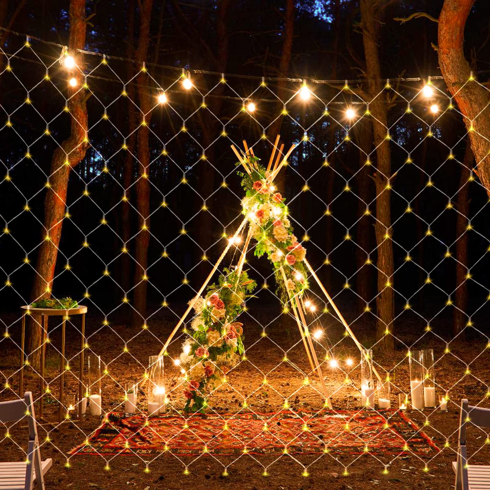 2x 300LEDs Lichternetz, 4.5x1.6m Weihnachtsdeko Lichtervorhang, Warmweiß Lichterkette Netzlicht mit 8 Modi und Speicherfunktion, Lichternetz Außen IP44 Weihnachtsbeleuchtung