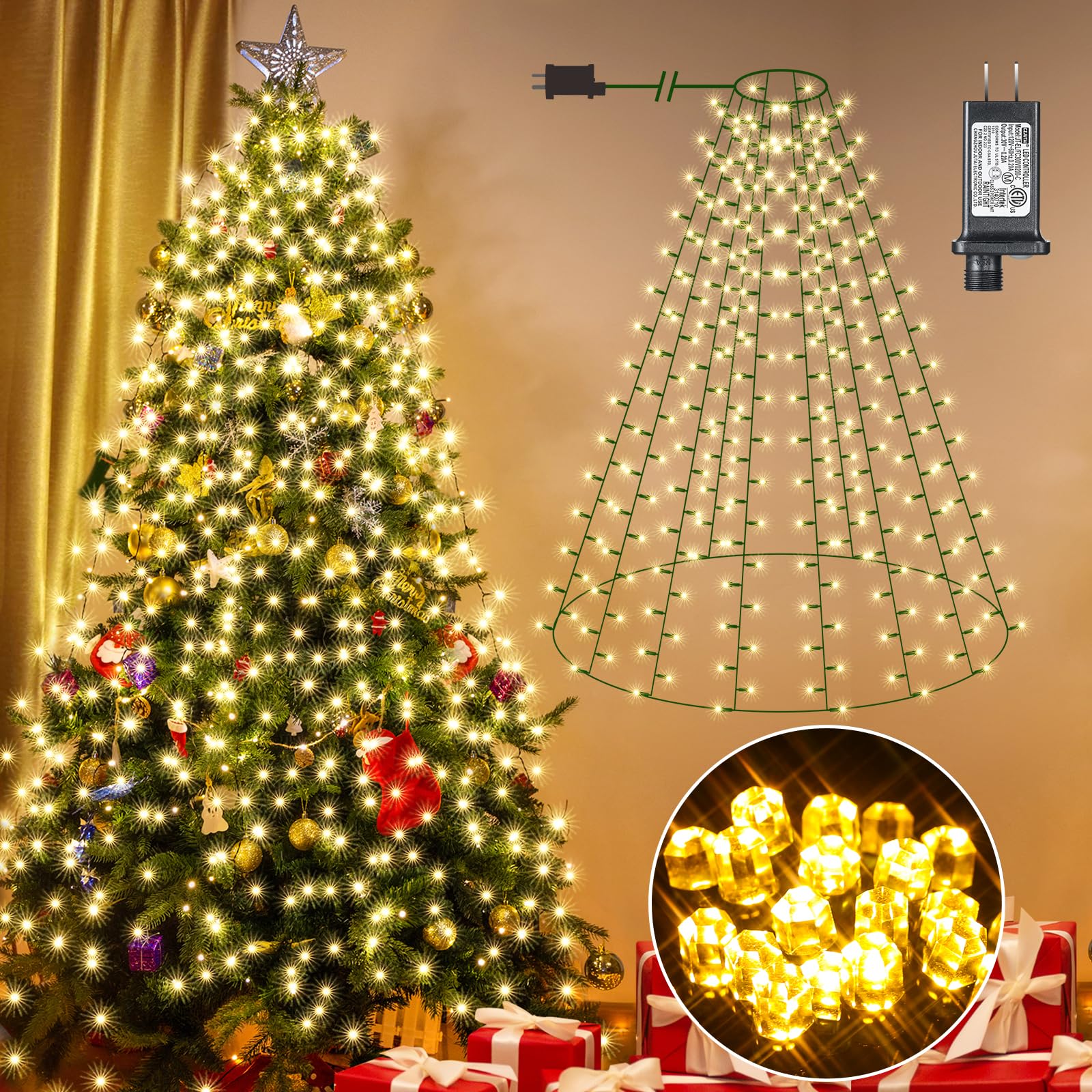 Marchpower Christmas Tree Lights - Warm White, 8 Modes with Timer & Memory Function, 400 Diamond LED, 6.6FTx10 Waterproof Xmas Tree Lights for Indoor Outdoor