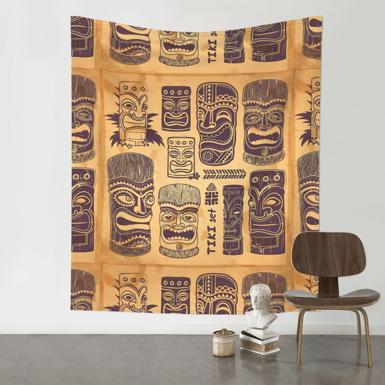 HJFCZH Aloha Tiki Pattern Prints Wall Tapestry 60x51in – Boho Decor Throw for Bedroom, Dorm, Beach Cover & Picnic Blanket